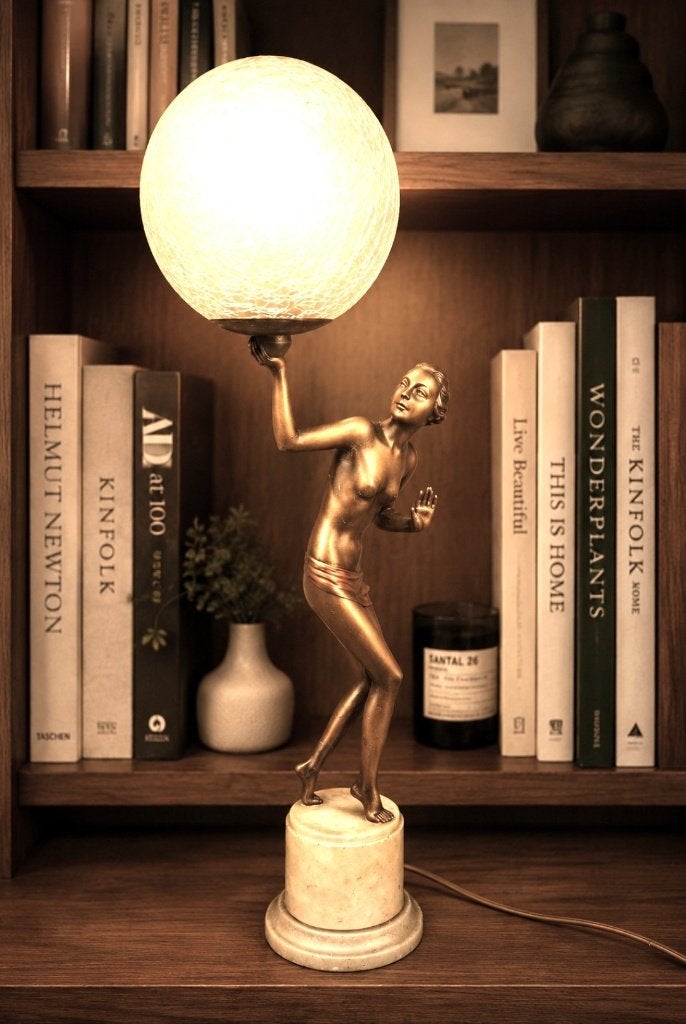 Art Deco Figuratieve Lamp-Regule op Marmeren Voet -ca.1930, Verzenden