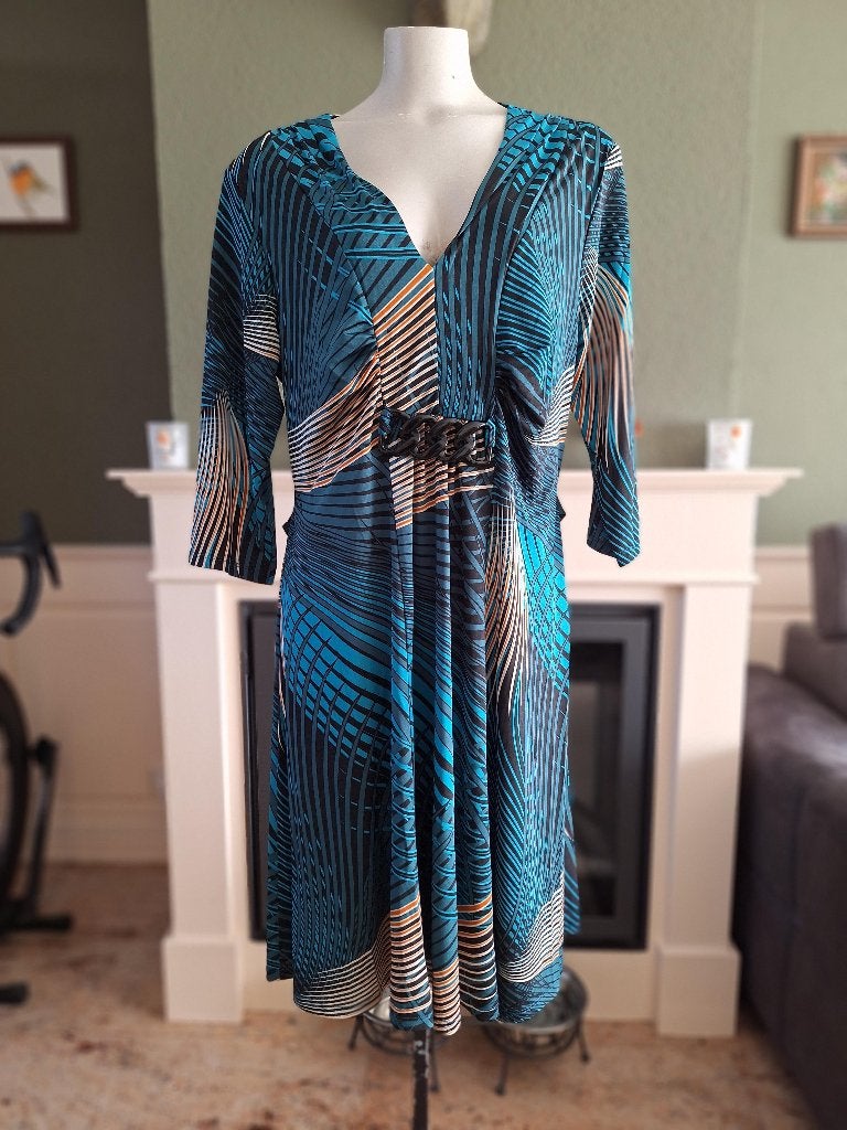 Sandro Ferrone Sweet size jurk L turquoise zwart, Kleding | Dames, Verzenden, Zwart, Zo goed als nieuw, Knielengte