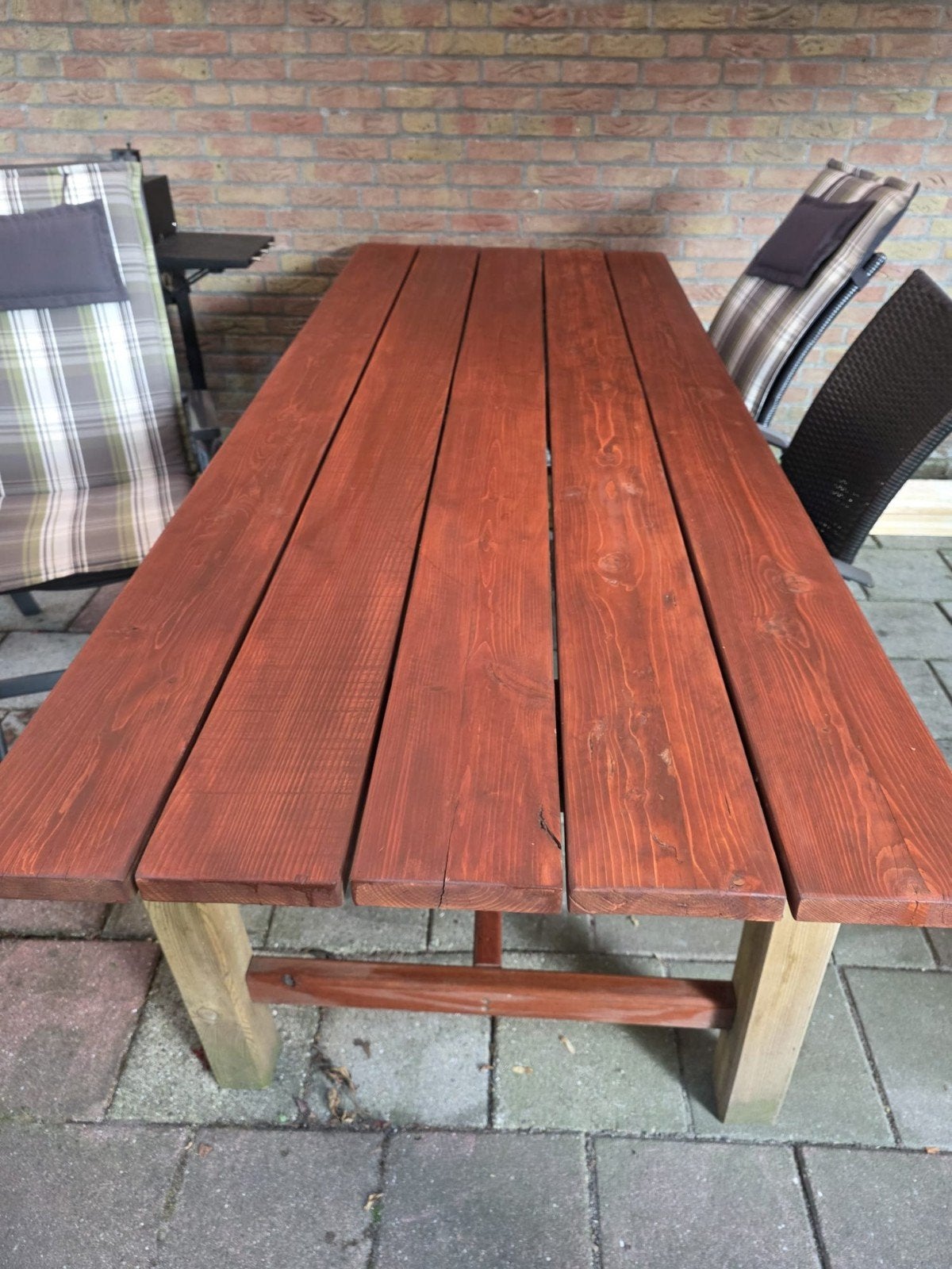 Robuuste houten tafel - 241x94x77 cm, Ophalen of Verzenden, Gebruikt, Rechthoekig, Hout