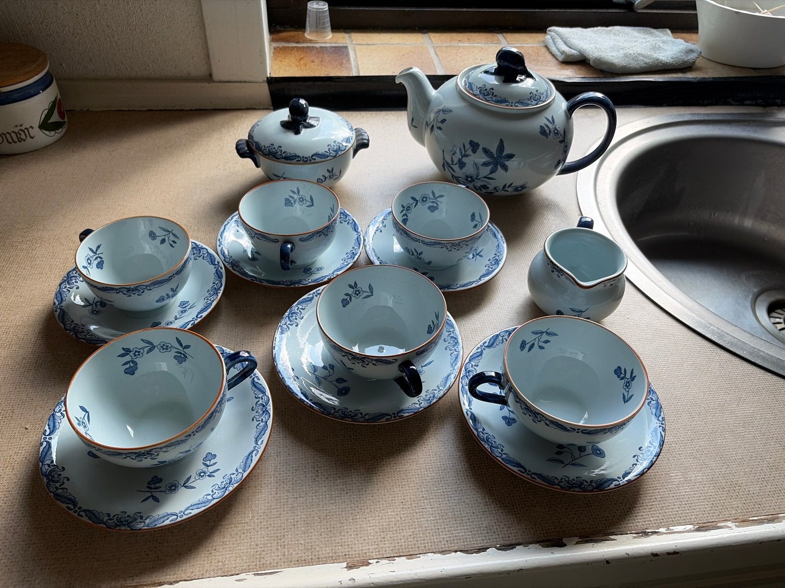 Rörstrand Ostindia theeservies - 6 kopjes, theepot, suikerpo, Antiek en Kunst, Antiek | Servies compleet, Ophalen