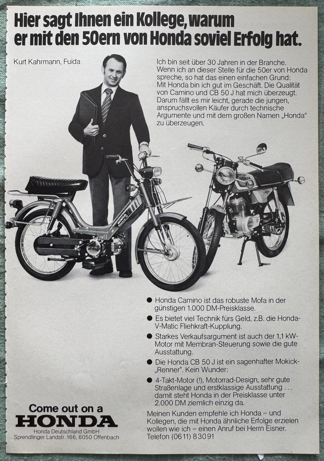 Advertentie Honda CB50J en Camino, Verzenden, Zo goed als nieuw, Motoren