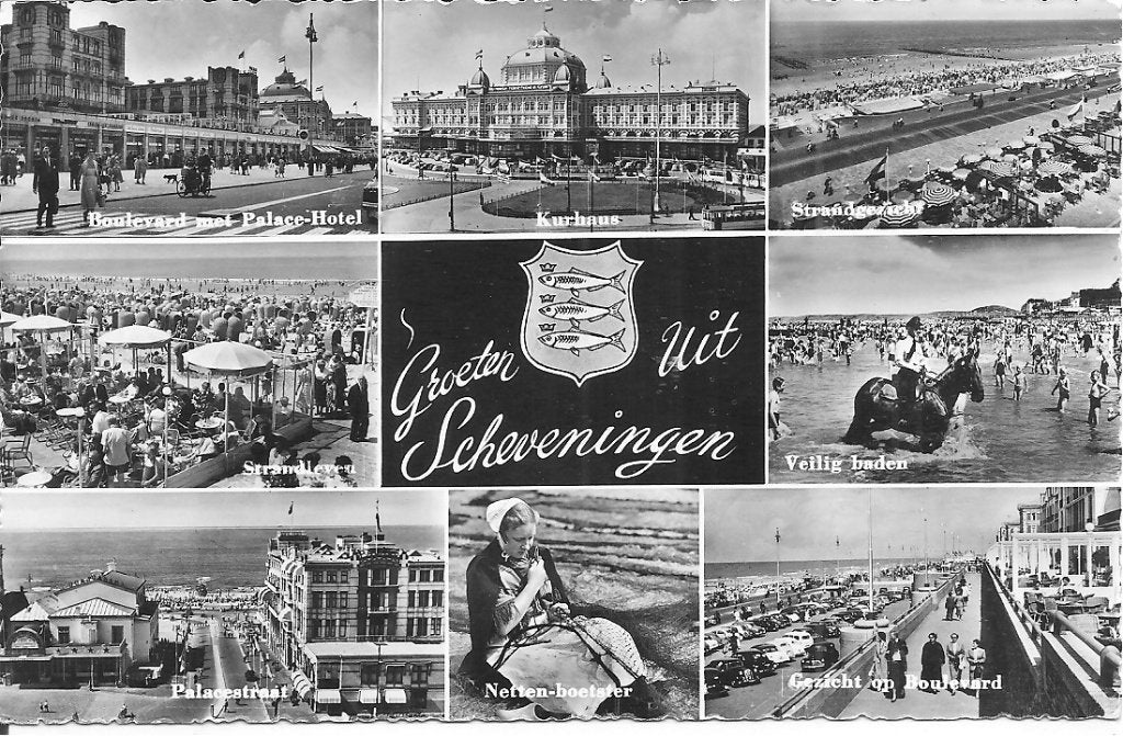 Oude ansichtkaart Scheveningen - Kurhaus, Strand, Boulevard, Ophalen of Verzenden, 1960 tot 1980, Gelopen, Zuid-Holland