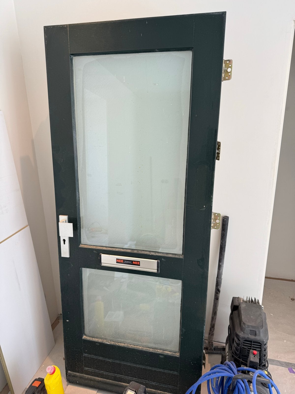 Donkergroene Buitendeur met Glas en Brievenbus, Ophalen, Gebruikt, 80 tot 100 cm, Buitendeur