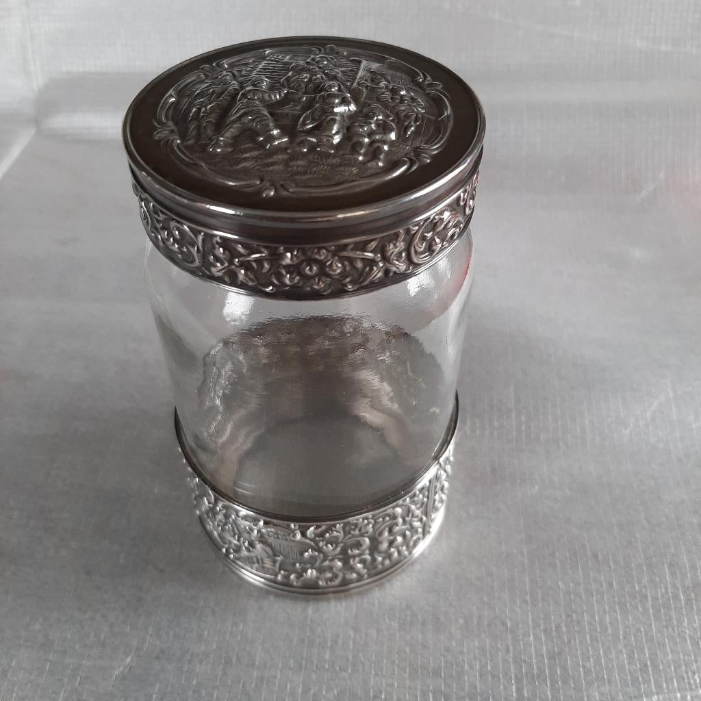 Jampothouder met deksel verzilverd H. Hooijkaas met glas, Antiek en Kunst, Ophalen of Verzenden