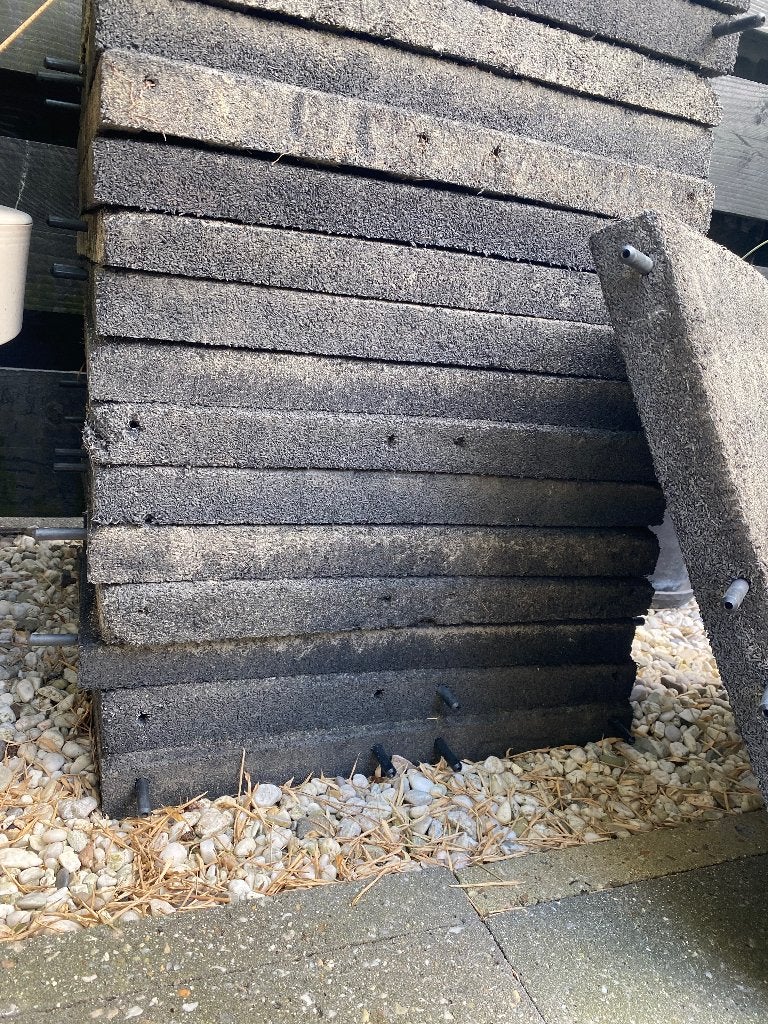 Rubberen tegels, terras, speeltuin of paardenstal, Tuin en Terras, Tegels en Klinkers, Ophalen, Gebruikt, Rubber, 5 tot 10 m²