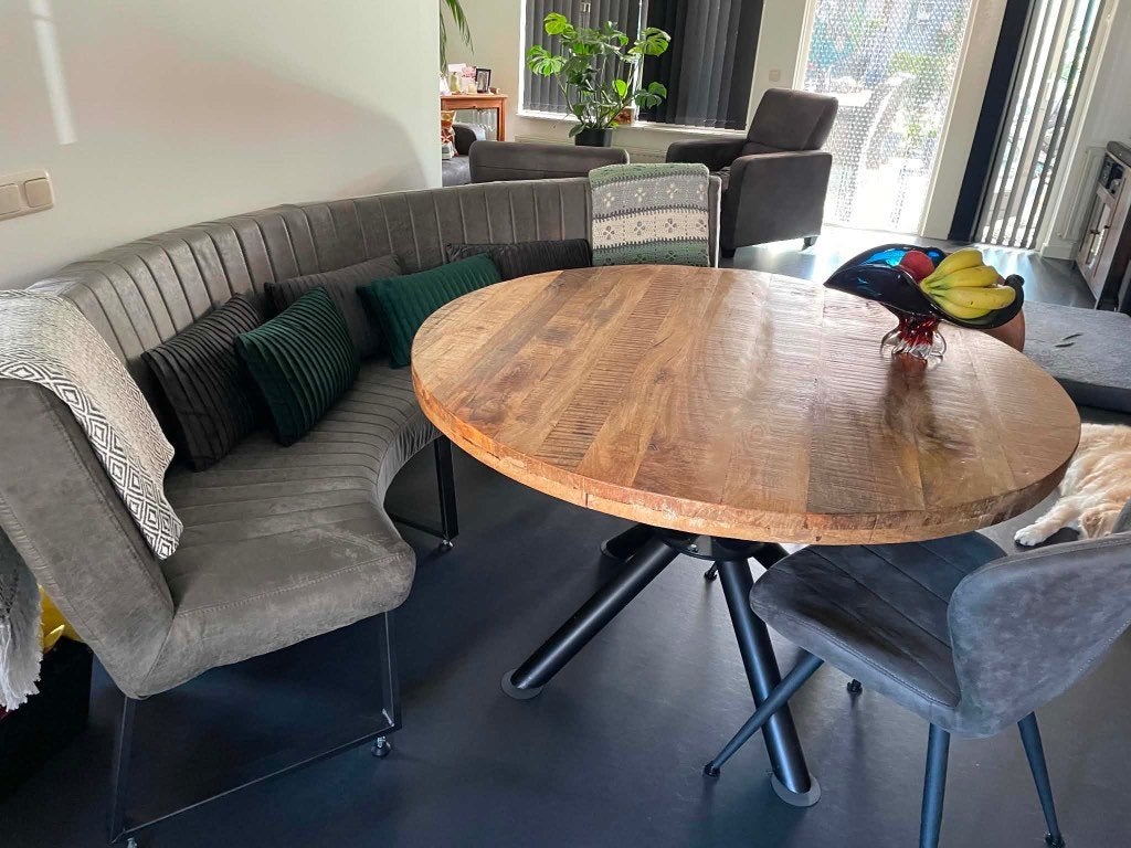 Eettafel bankje rondzit grijs, Overige materialen, Rond, 200 cm of meer, Zo goed als nieuw