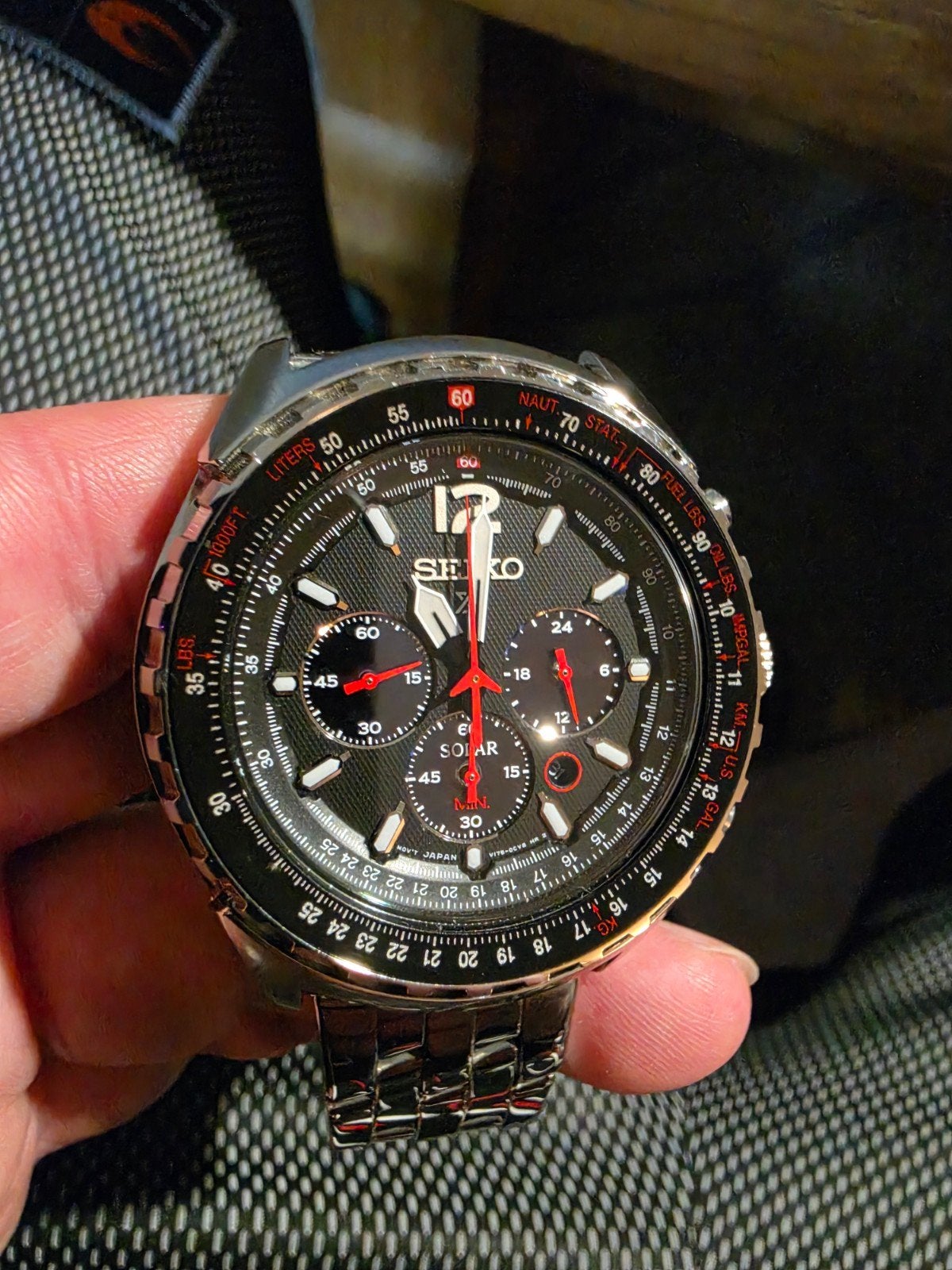 Seiko Prospex Solar Chronograaf Herenhorloge in Nieuwstaat, Staal, Polshorloge, Ophalen of Verzenden, Zo goed als nieuw