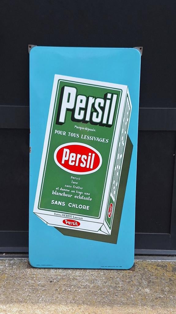 Origineel emaille reclamebord voor het wasmiddel Persil., Reclamebord, Gebruikt, ., Ophalen of Verzenden