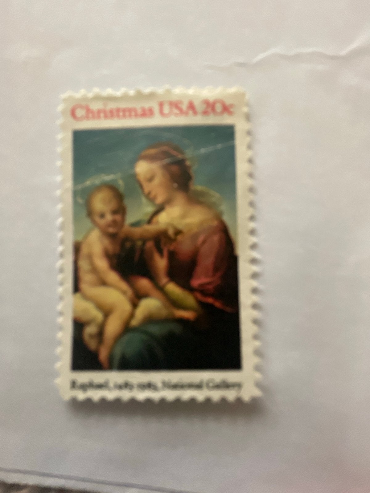 Kerstzegel USA 20c - Raphael, Madonna en Kind, Ophalen of Verzenden, 1980 tot heden, Gelopen, Buiten Europa
