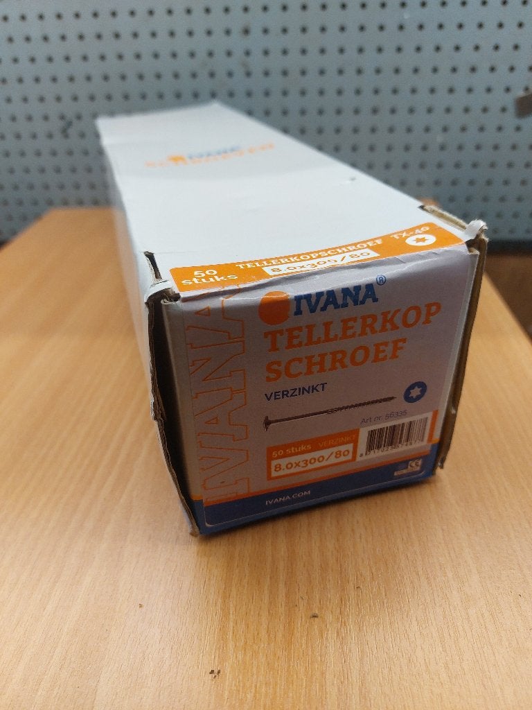 Ivana Tellerkopschroef Verzinkt 8.0x300/80 - 50 stuks, Doe-het-zelf en Verbouw, Ophalen, Xx, Xx, Nieuw