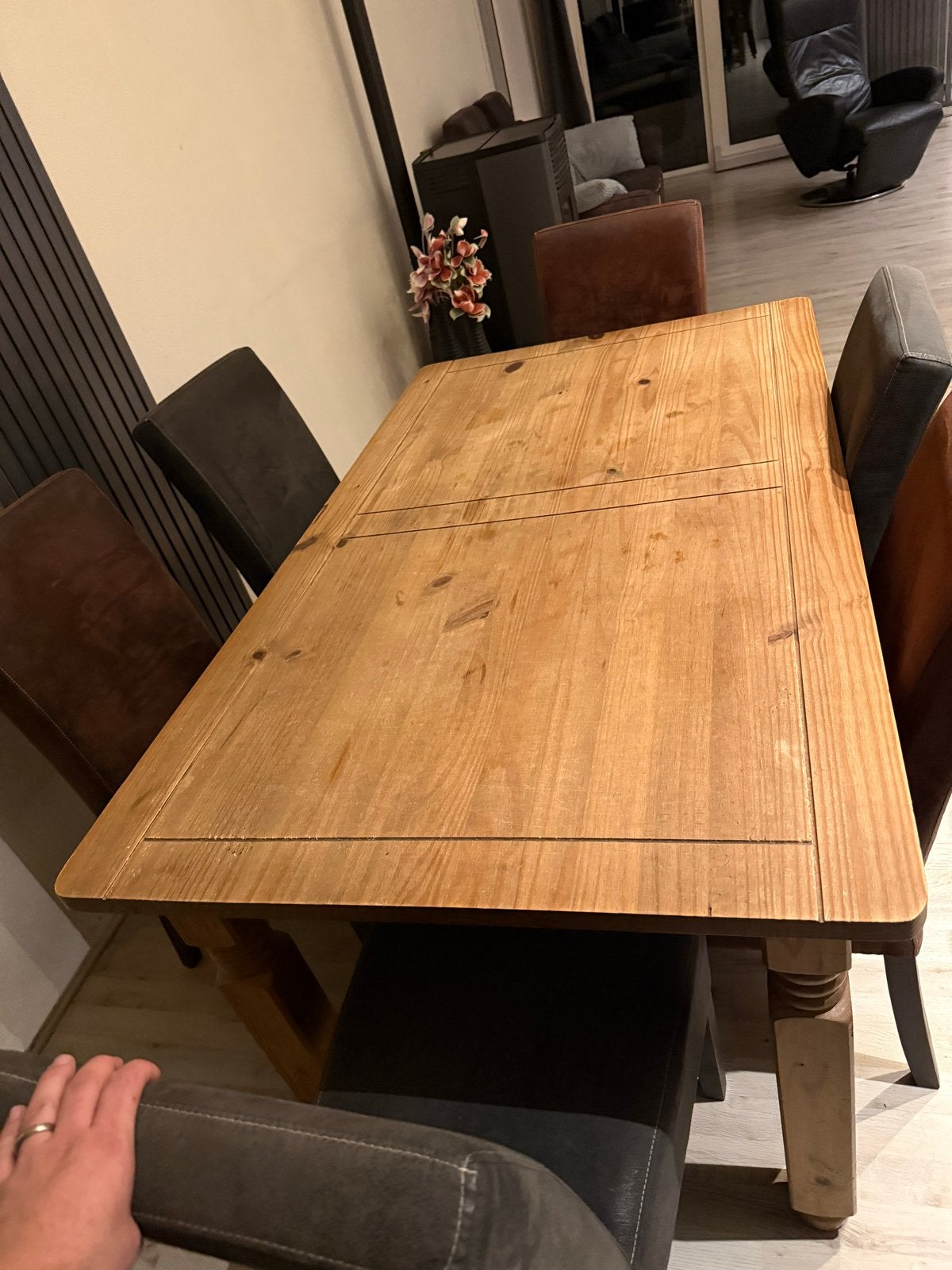Robuuste mexicaans grenen eettafel, Ophalen, Gebruikt, 100 tot 150 cm, 150 tot 200 cm