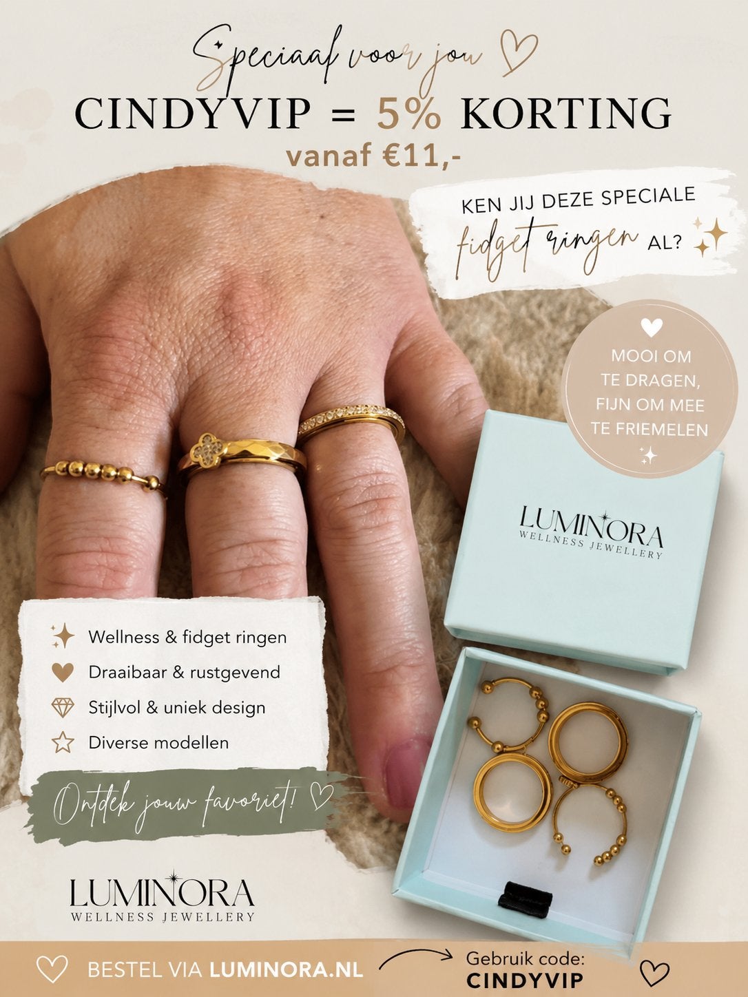 Luminora fidget rings – 5% korting, ., Zwart, Nieuw, Ophalen of Verzenden