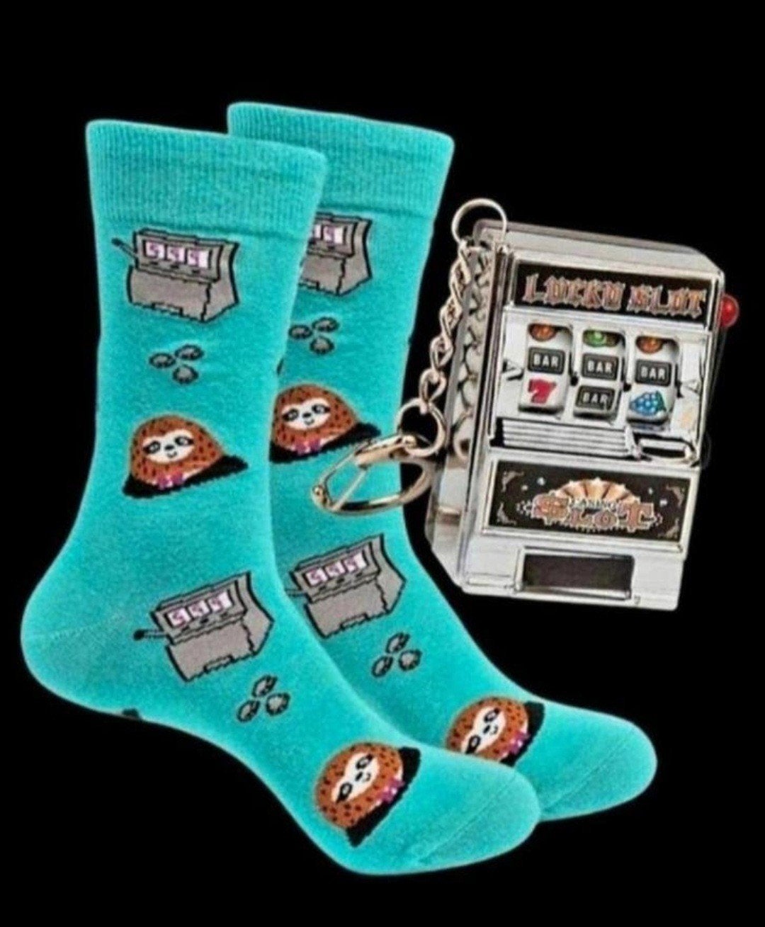 CASINO SOKKEN  + SLEUTELHANGER SLOT MACHINE, Ophalen of Verzenden, Nieuw