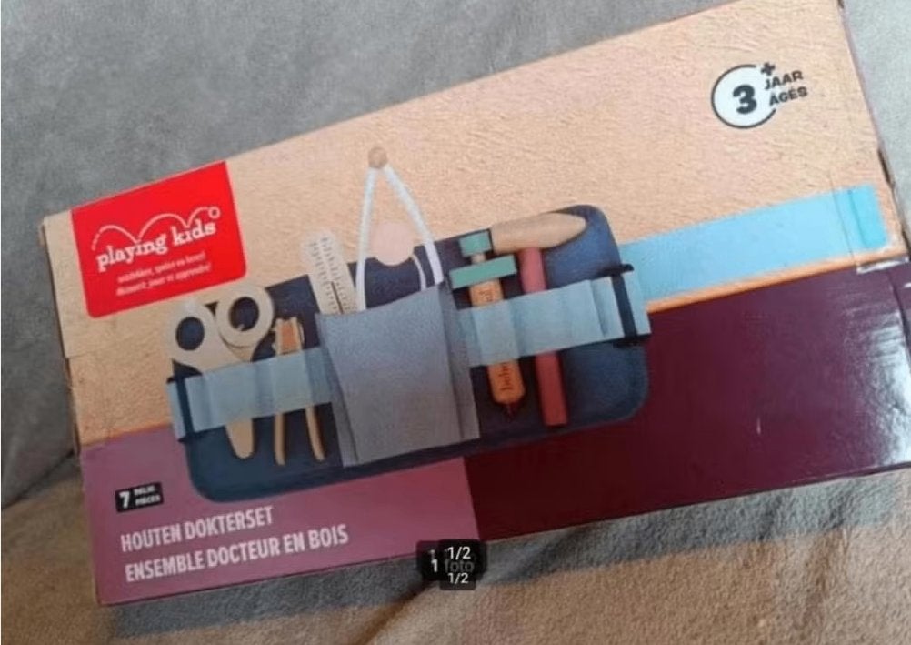 Houten dokterset playing kids nieuw 7 delig, Nieuw, Ophalen of Verzenden