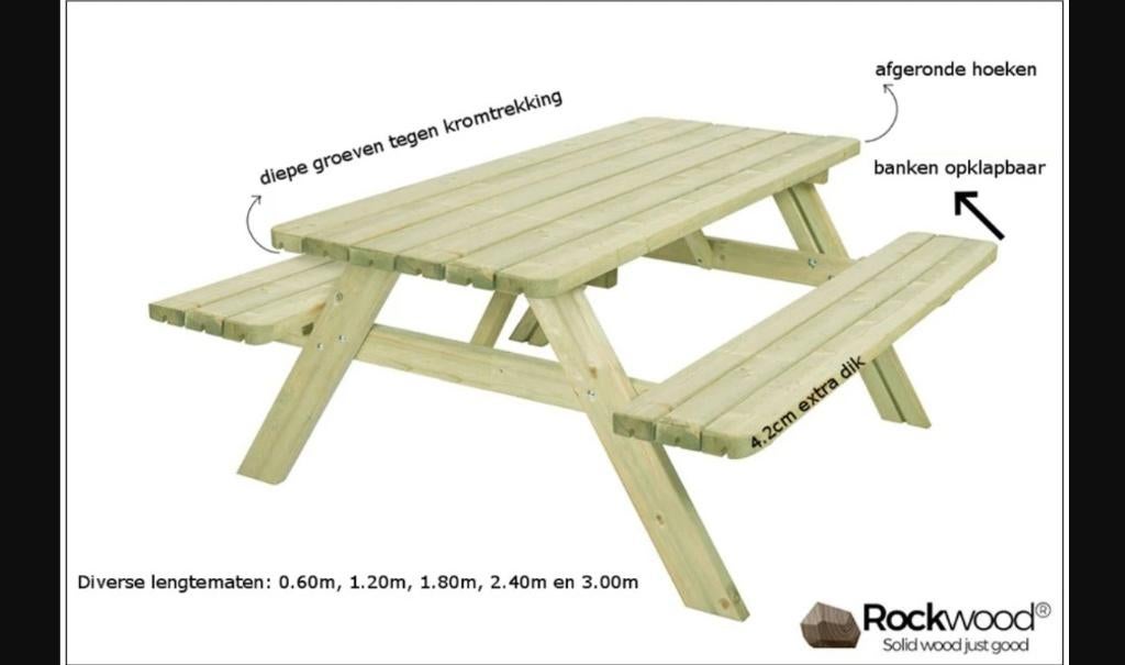 Picknicktafel Rockwood, Ophalen, Gebruikt, Rechthoekig, Hout