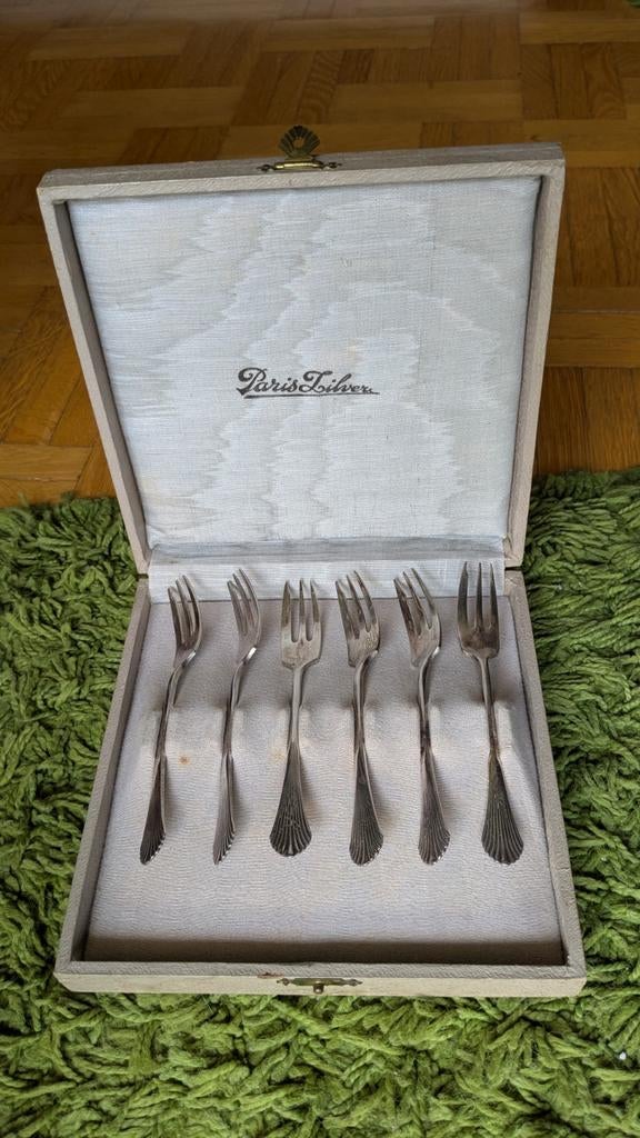 Vintage Paris Silver gebaksvorkjes set in doos, Ophalen