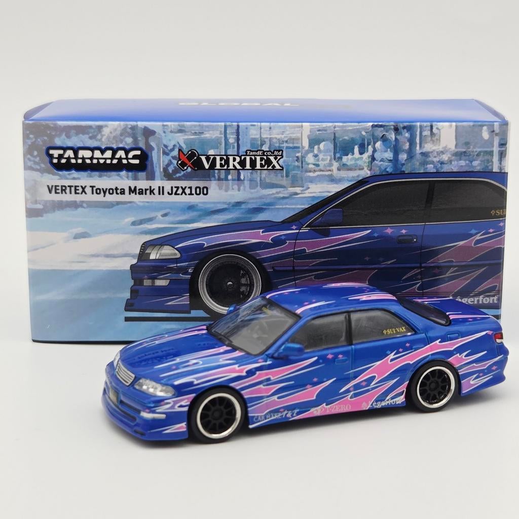 Tarmac VERTEX Toyota Mark II JZX100 - Blauw Metallic 1:64, Tarmac Works, Auto, Nieuw, Ophalen of Verzenden