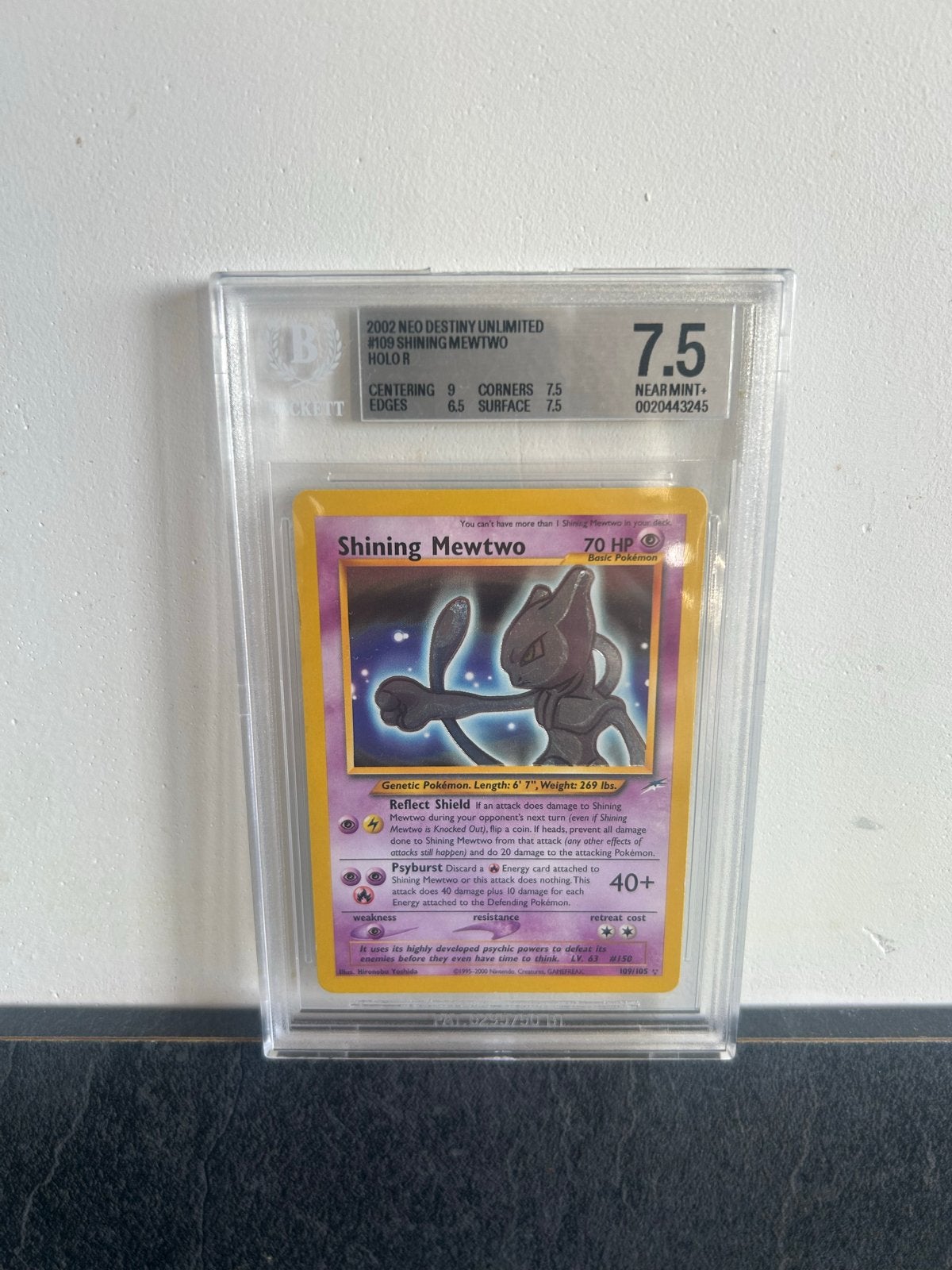Pokémon Shining Mewtwo Neo Destiny Unlimited BGS 7.5, Ophalen, Zo goed als nieuw, Losse kaart, Foil