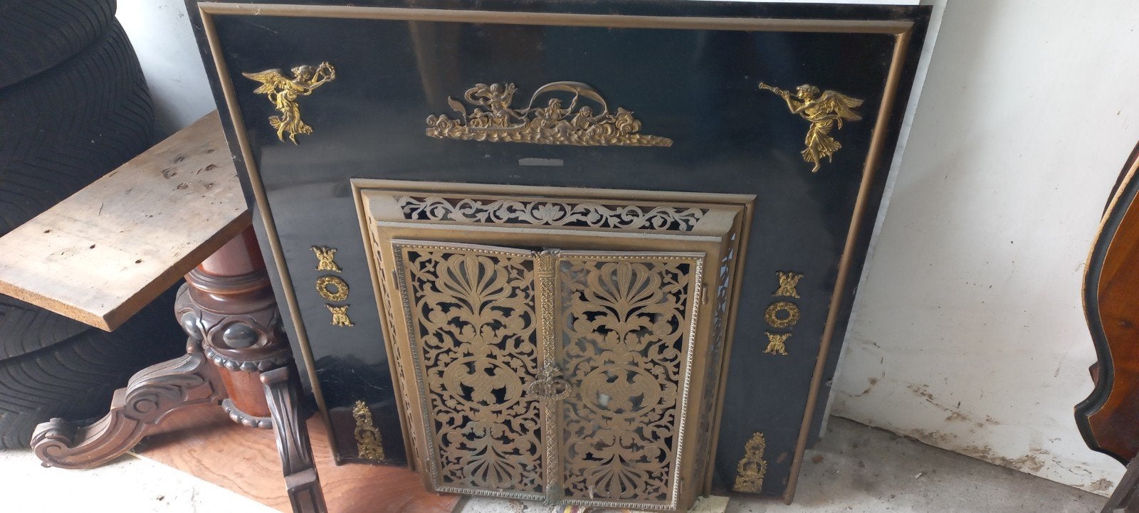 Antieke haardplaat met decoratieve elementen, Antiek en Kunst, Ophalen