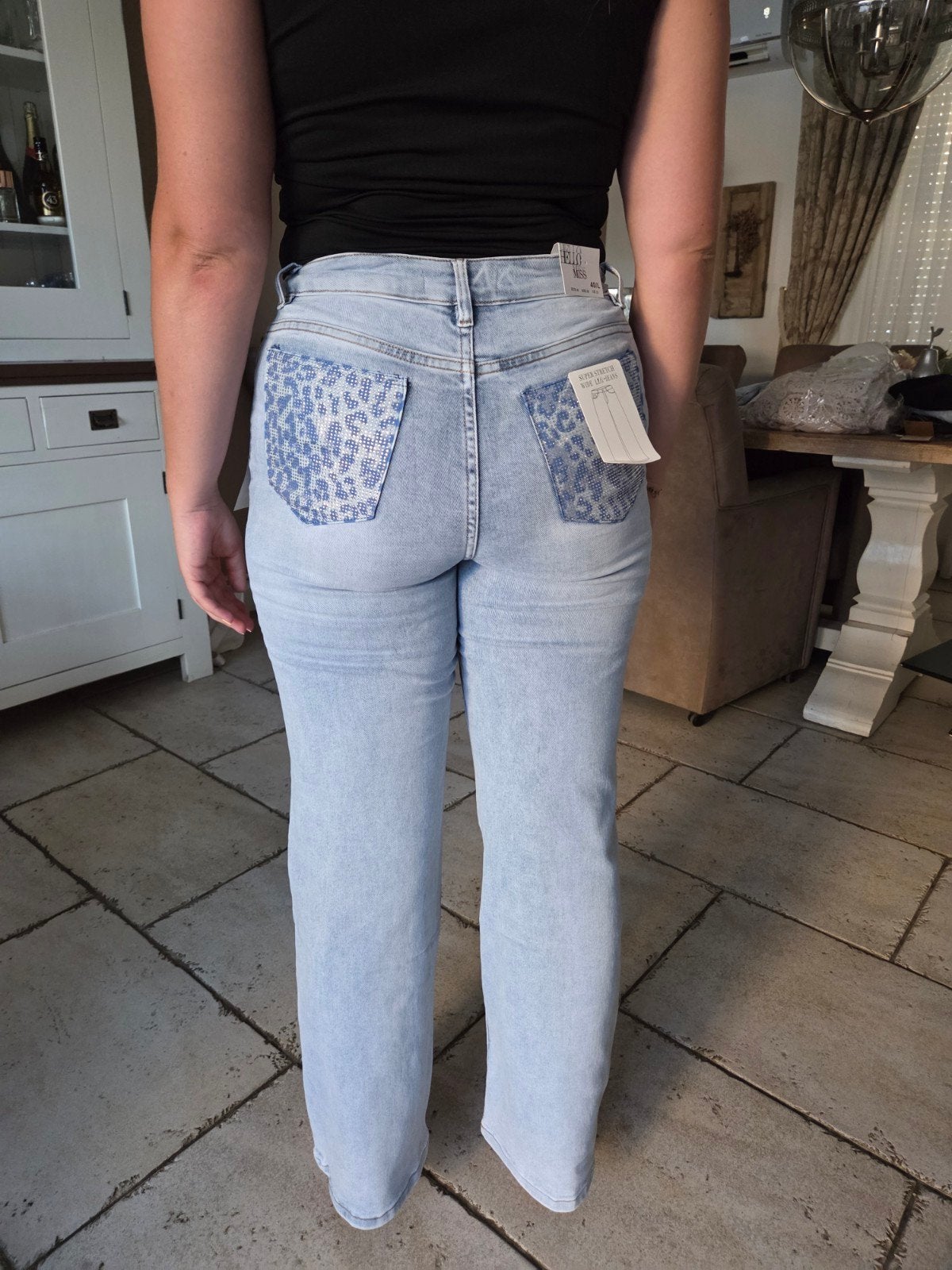 Panterprint Pailletten Stretch Spijkerbroek, Briljant Fashion, Blauw, Overige jeansmaten, Nieuw
