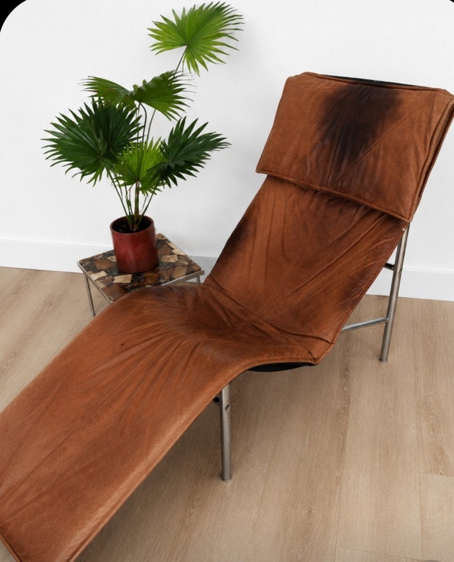 IKEA Skye Ligstoel - Cognac Leer & Chroom - Tord Björklund, Ophalen