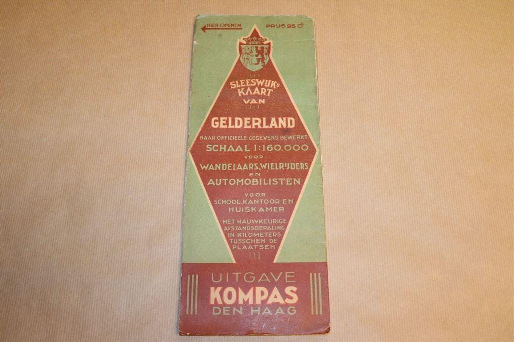 Sleeswijk\'s kaart van Gelderland - Uitg. Kompas 1935, Gelezen, Ophalen of Verzenden, Landkaart, 1800 tot 2000