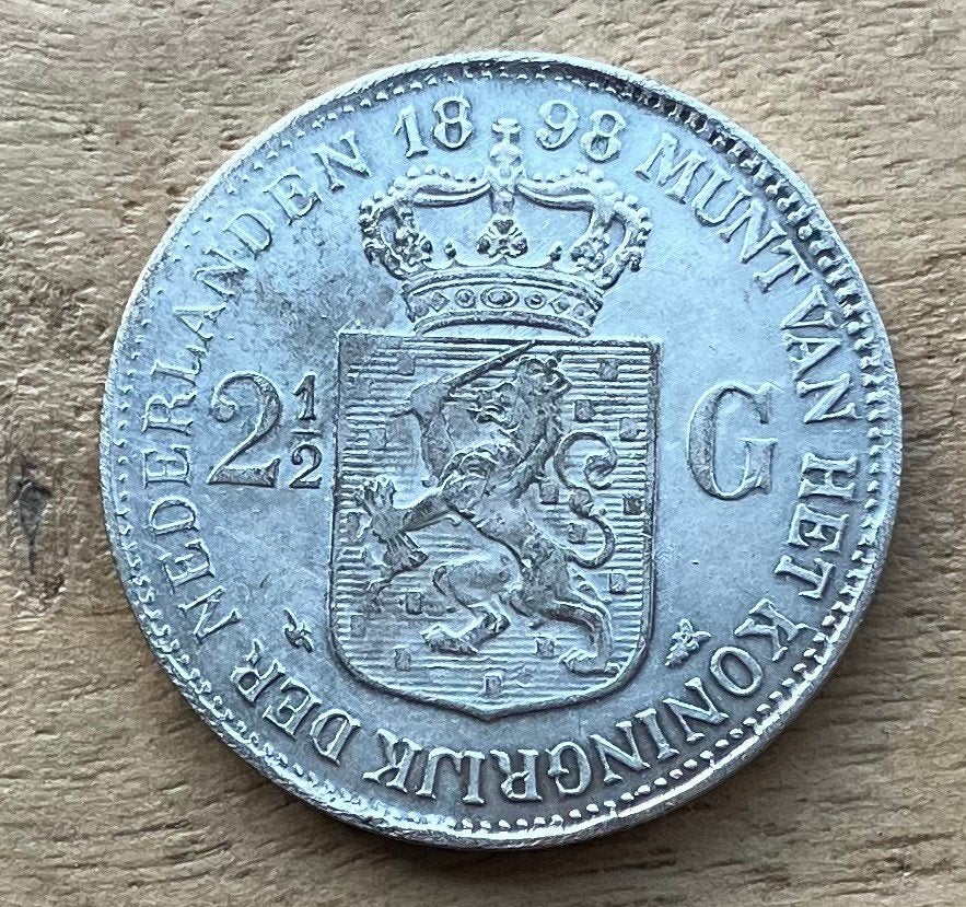 2,5 gulden 1898 Wilhelmina, Postzegels en Munten, Ophalen, Koningin Wilhelmina, 2½ gulden, Losse munt