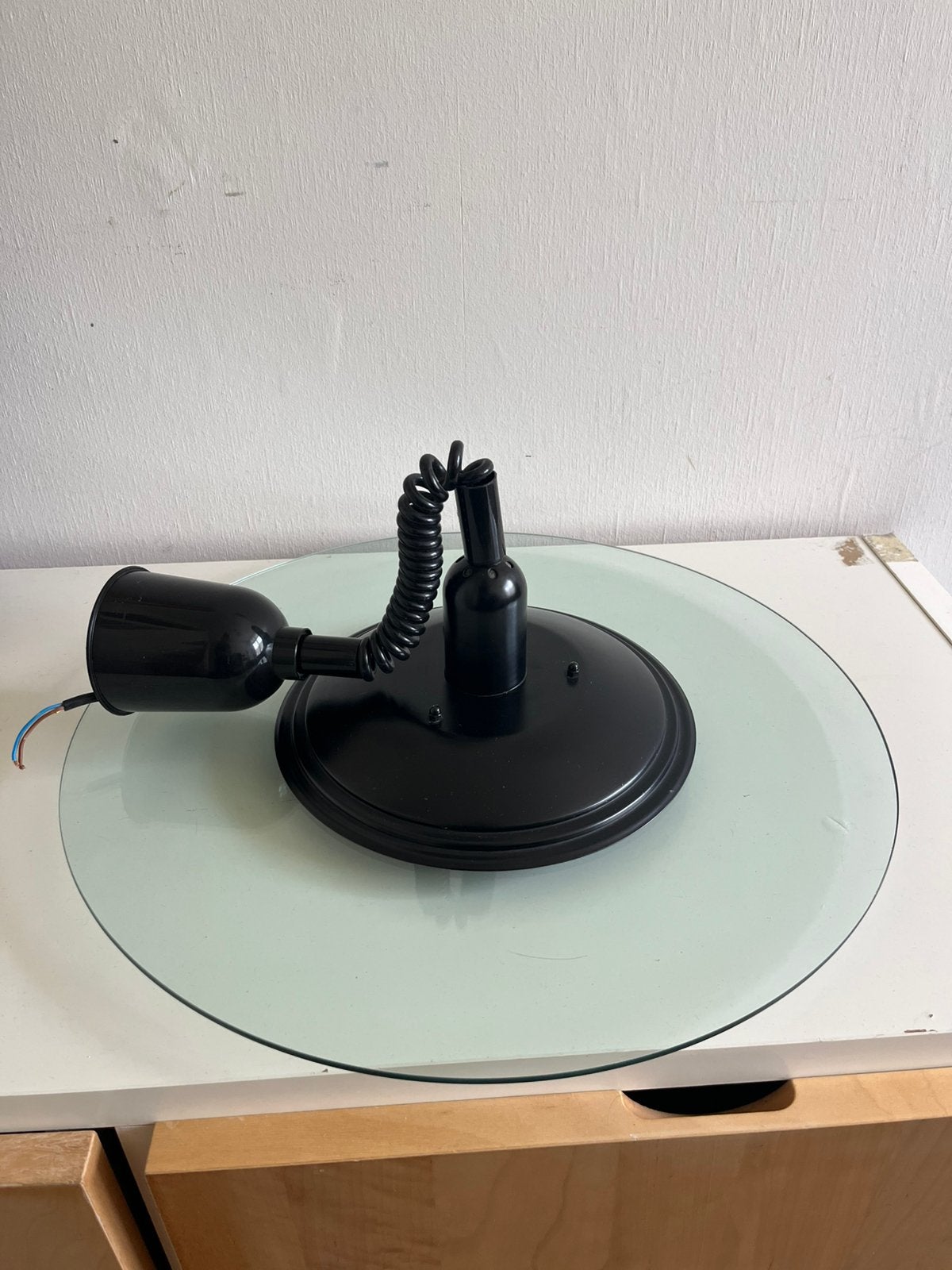 Vintage retro jaren '80 W.L.P. UFO-hanglamp, glazen schijf, Huis en Inrichting, Lampen | Hanglampen, Ophalen, Gebruikt, UFO hanglamp