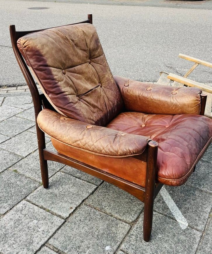 Vintage Leren Fauteuil G Möbel OPKNAPPER, Huis en Inrichting, Fauteuils, Ophalen, Gebruikt, Leer, 75 tot 100 cm