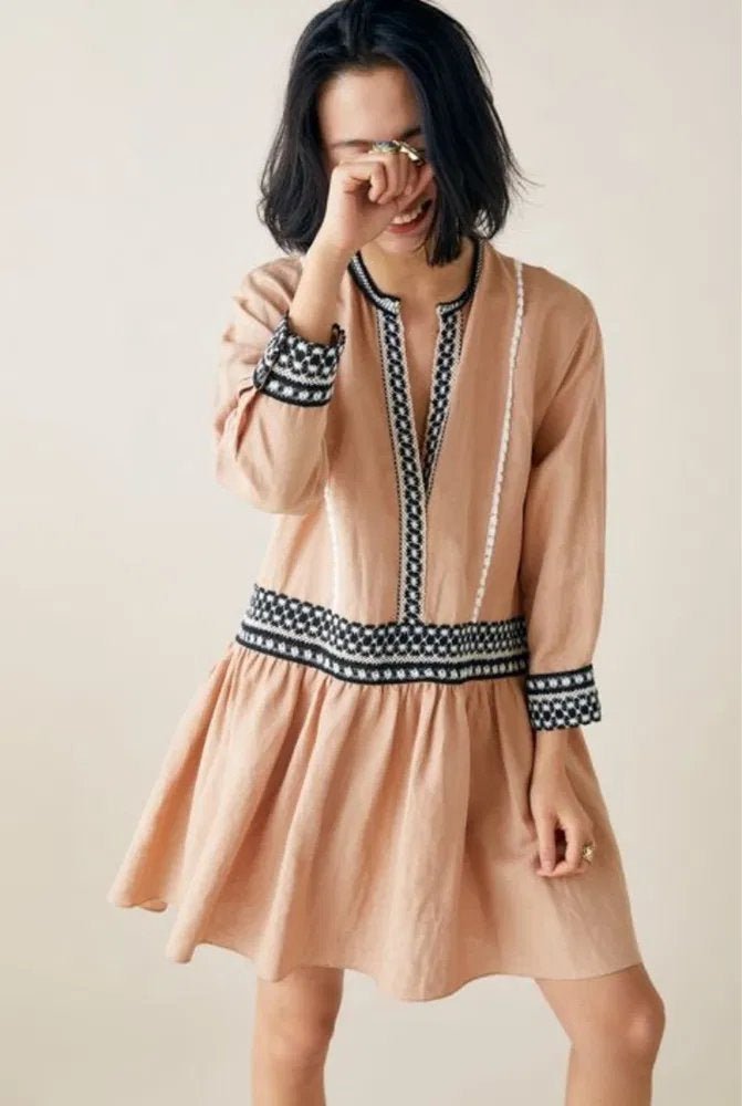 Zara jurk dress S nieuw beige details kort katoen, Beige, Nieuw, Ophalen of Verzenden, Maat 36 (S)