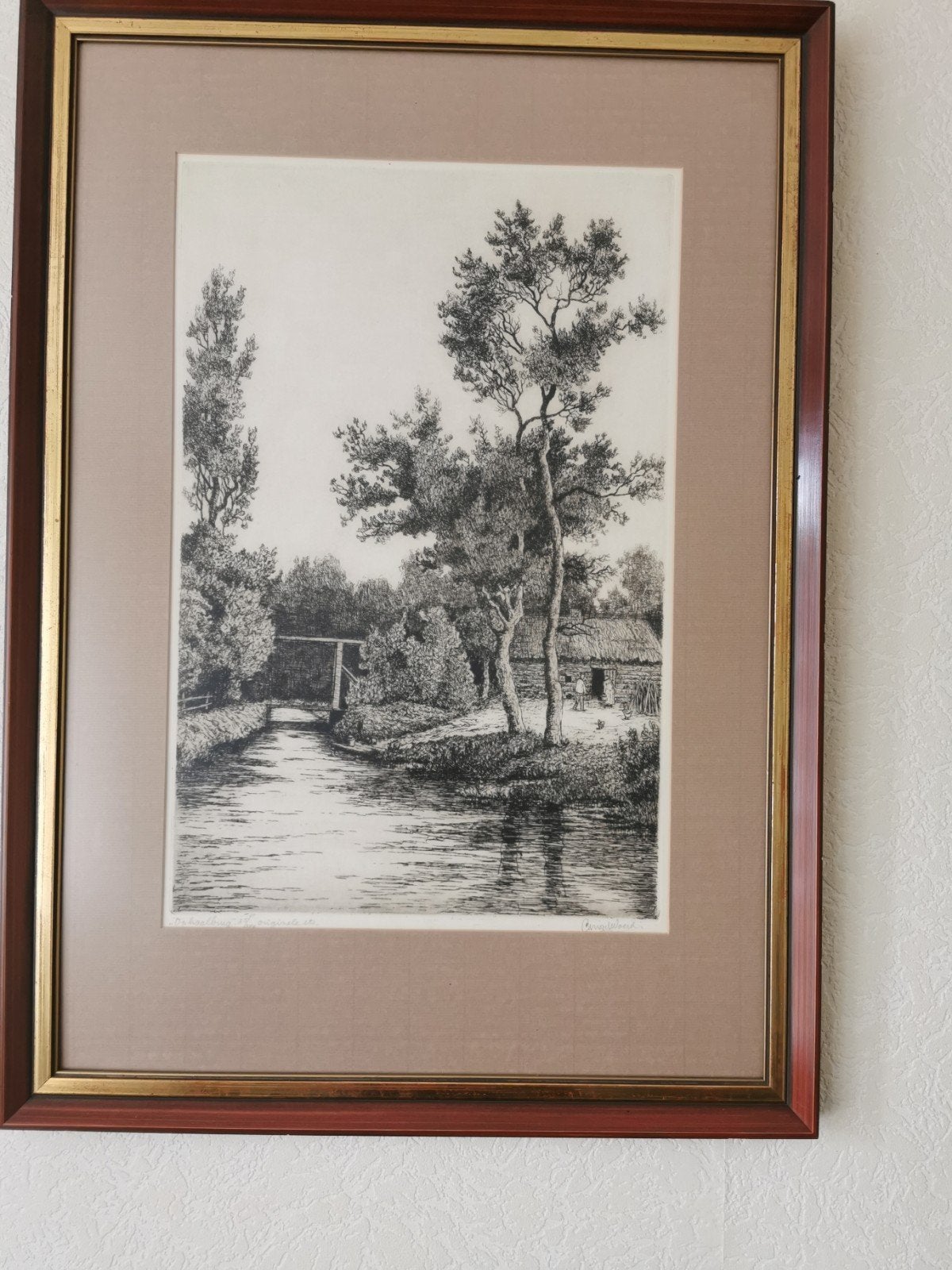 Originele Ets 'Ophaalbrug' door C. van der Woerd, Ophalen, Ets, Origineel, Landschap