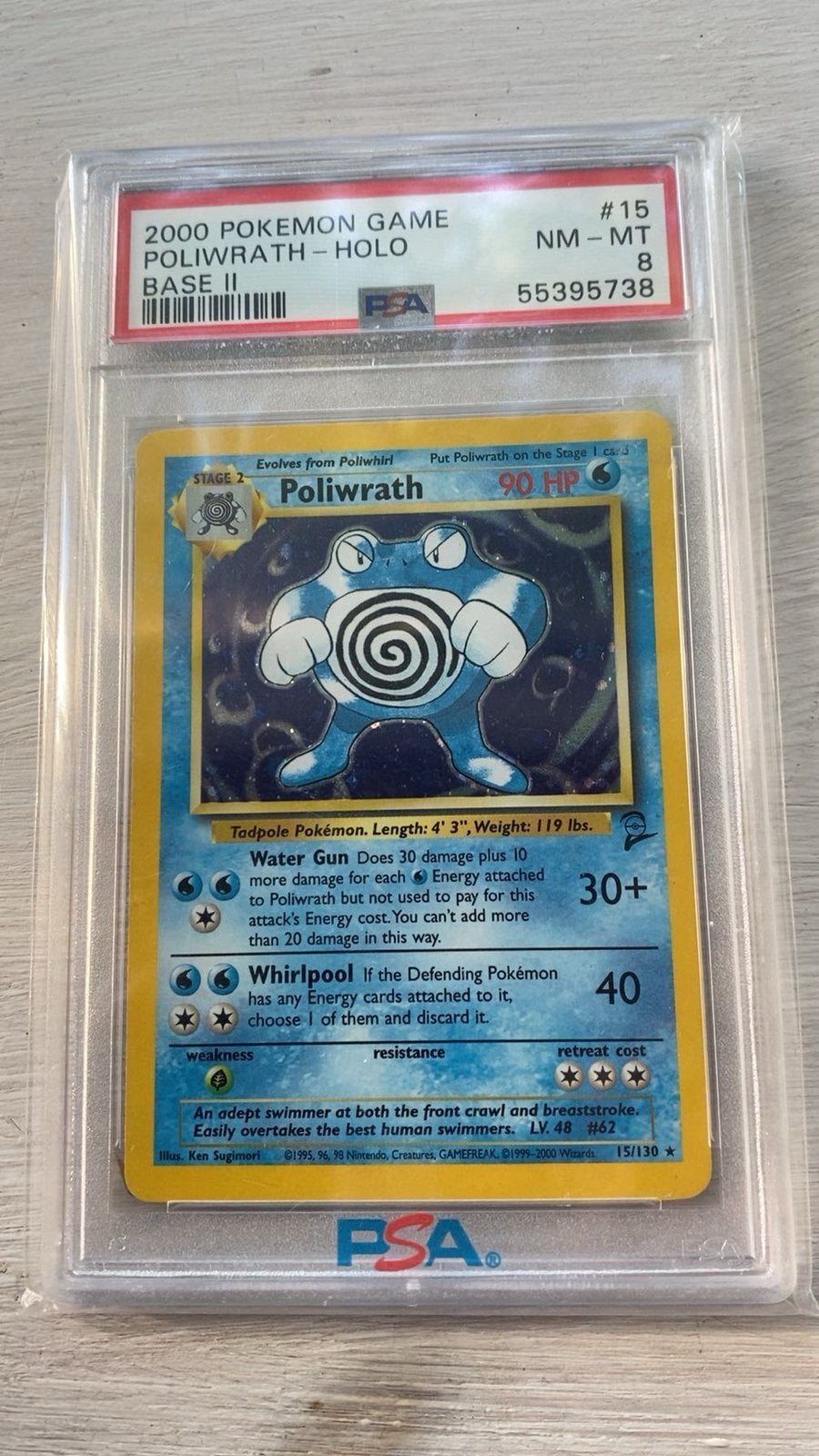 Psa 8 poliwrath holo 2000 #15, Ophalen of Verzenden, Zo goed als nieuw