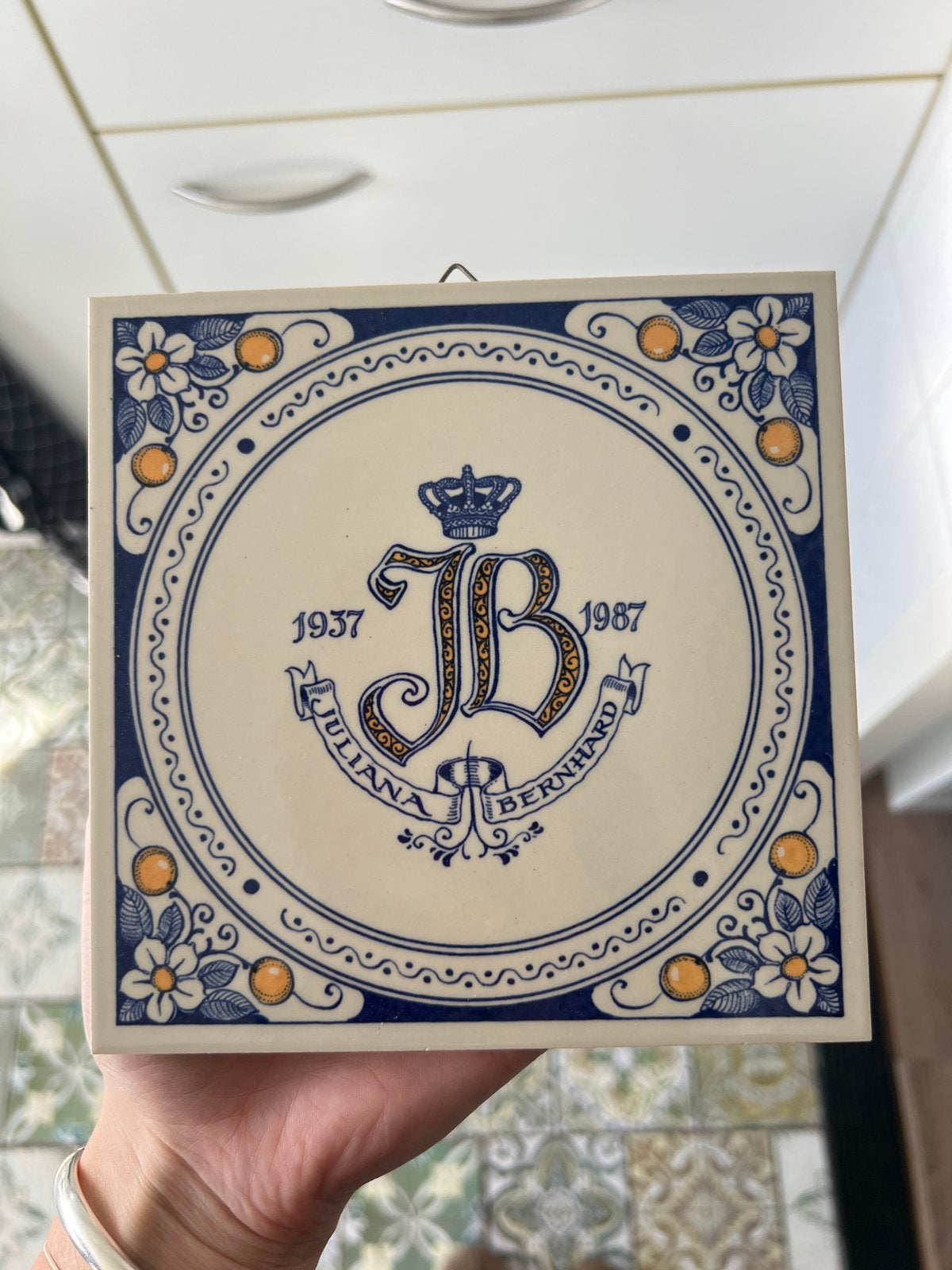 Delfts Blauw Tegel Juliana & Bernhard 1937-1987, Ophalen of Verzenden