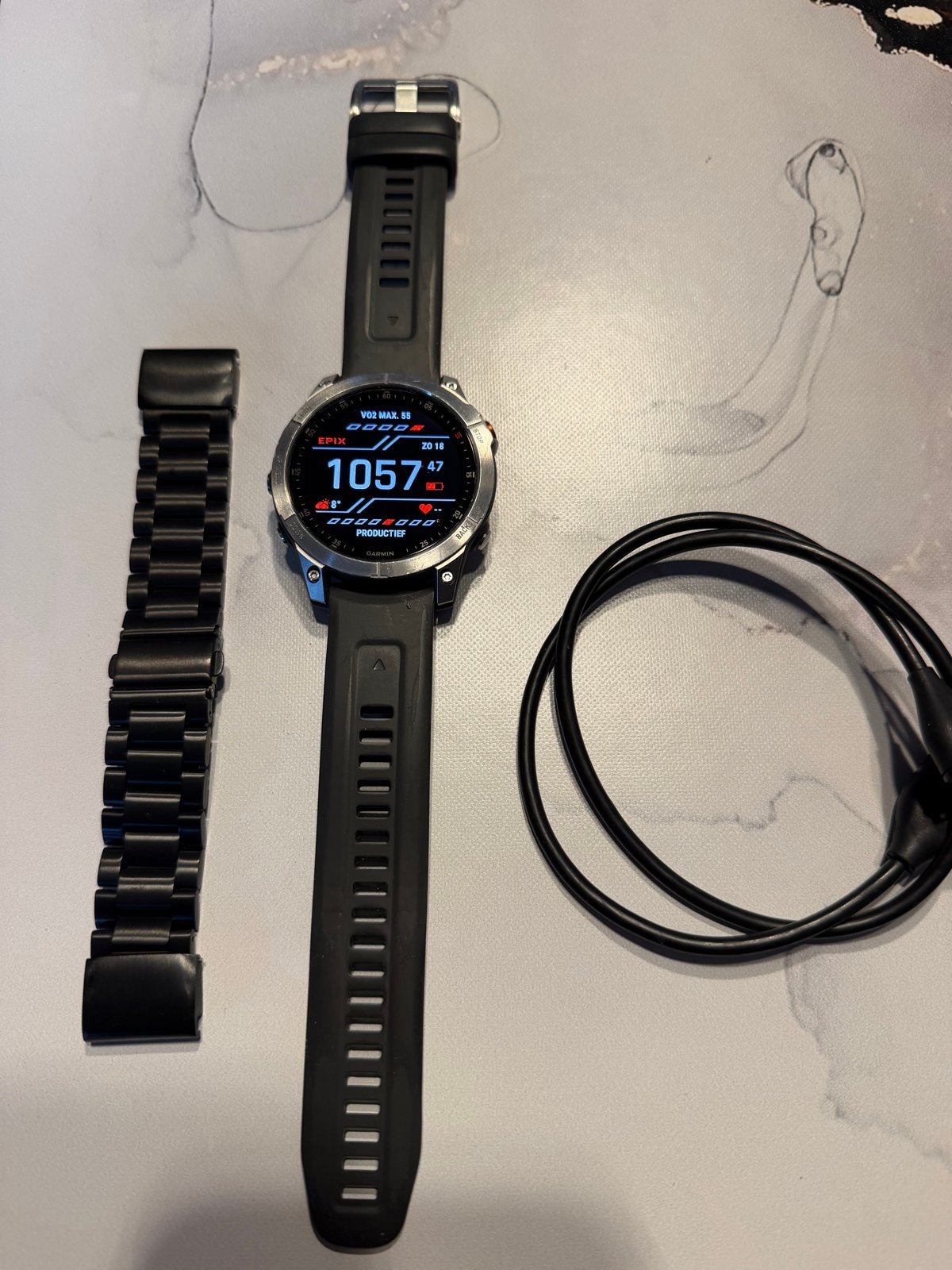 Garmin Epix Gen 2 Smartwatch met extra band, Ophalen, Afstand, Zwart, Zo goed als nieuw