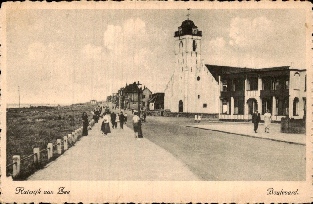 Katwijk aan Zee - Boulevard - Kerk, Ophalen of Verzenden, 1920 tot 1940, Ongelopen, Zuid-Holland