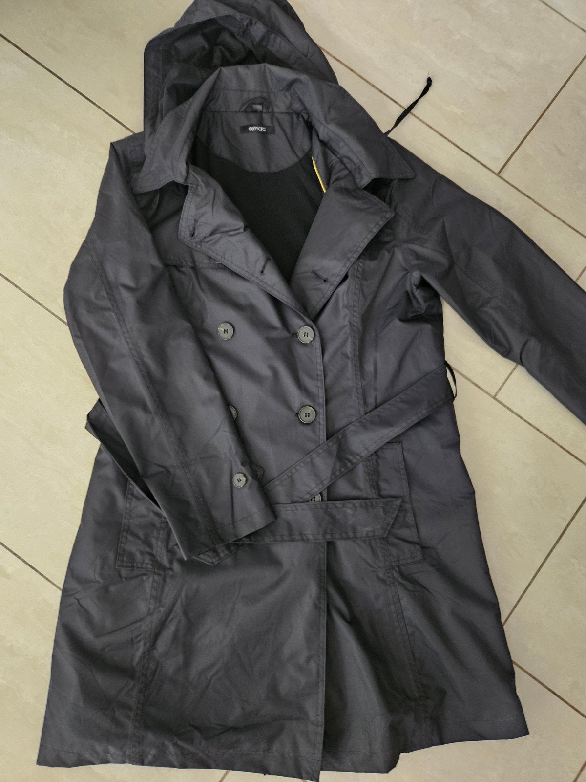 Esmara Zwarte Trenchcoat/regenjas met Capuchon - Maat 44, Zwart, Maat 42/44 (L), Zo goed als nieuw, Esmara