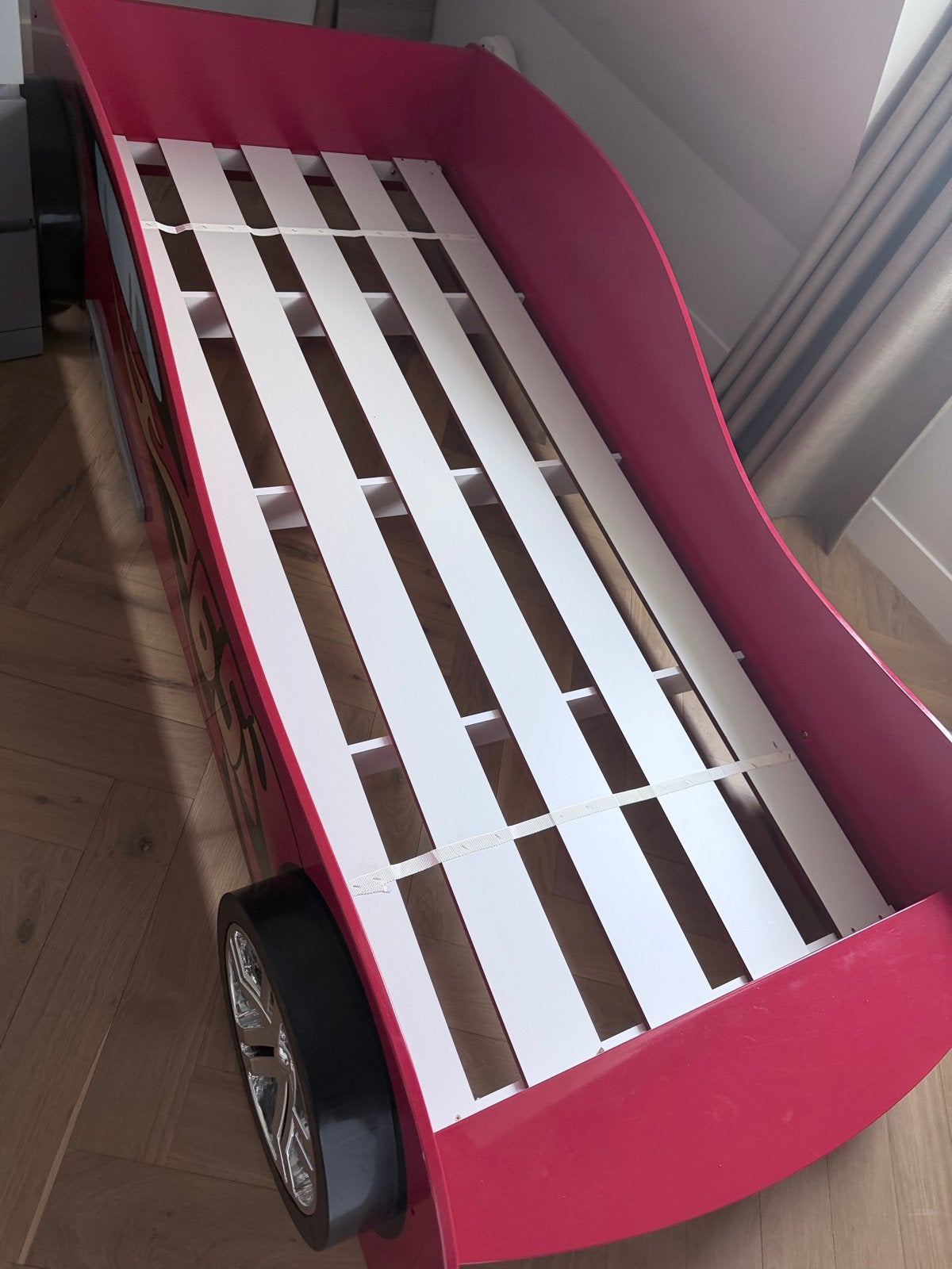 Kinderbed raceauto rood met lattenbodem, Ophalen, Gebruikt, 70 tot 85 cm, Lattenbodem