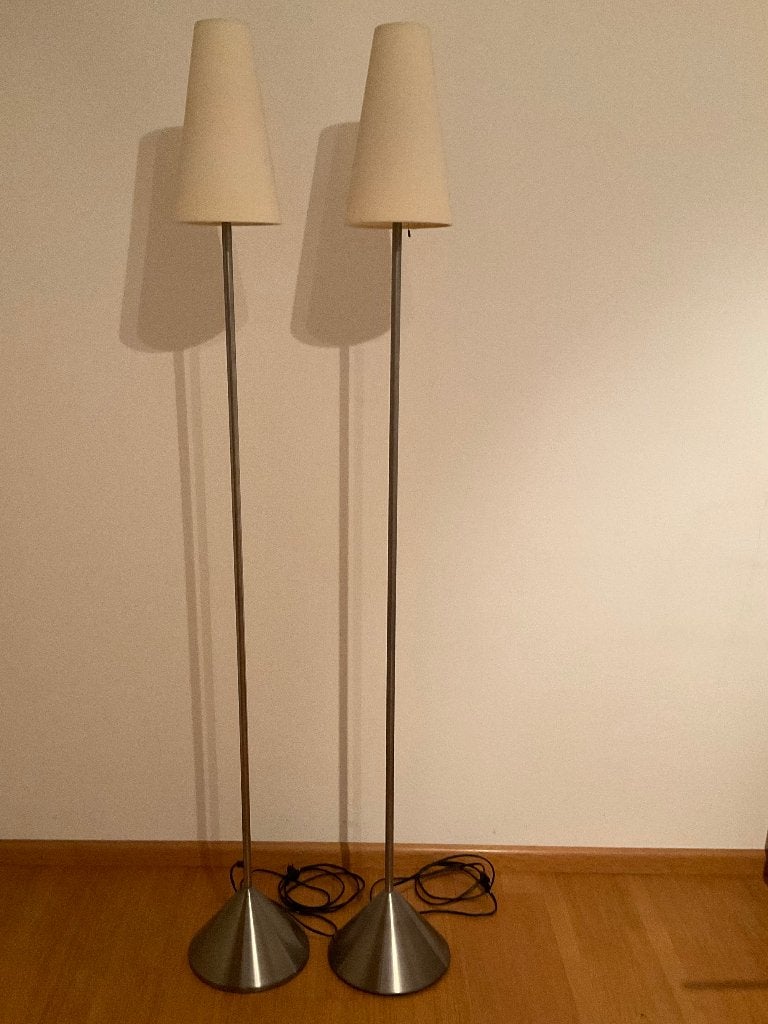 Twee rvs vloerlampen., Ophalen, Gebruikt, E27 (groot), Modern