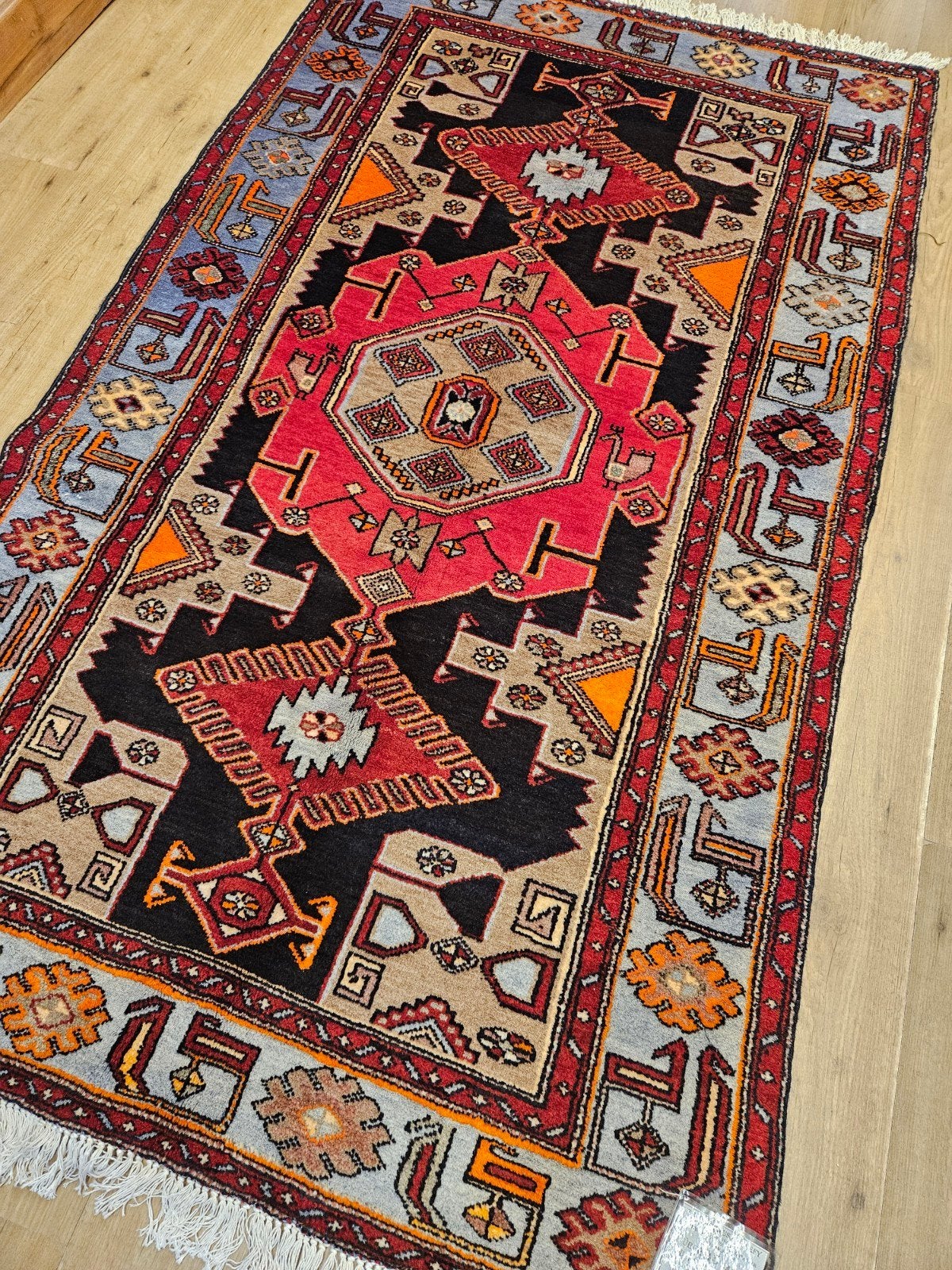 Vintage handgeknoopt perzisch tapijt hamadan 225x122, Info@SlatsAntiek.nl, Tweedehands, 100 tot 150 cm, Perzisch