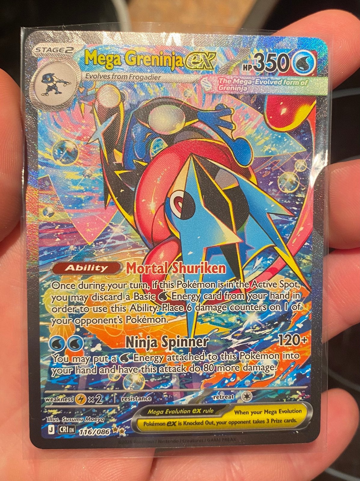 Mega Greninja EX Pokémon kaart zeldzaam, Hobby en Vrije tijd, Ophalen of Verzenden, Zo goed als nieuw, Losse kaart