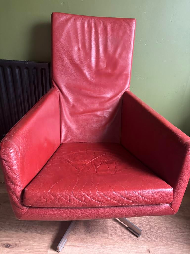 Montis fauteuil + hocker | Gerard van den Berg, design stoel, Ophalen, Gebruikt, 50 tot 75 cm, Leer