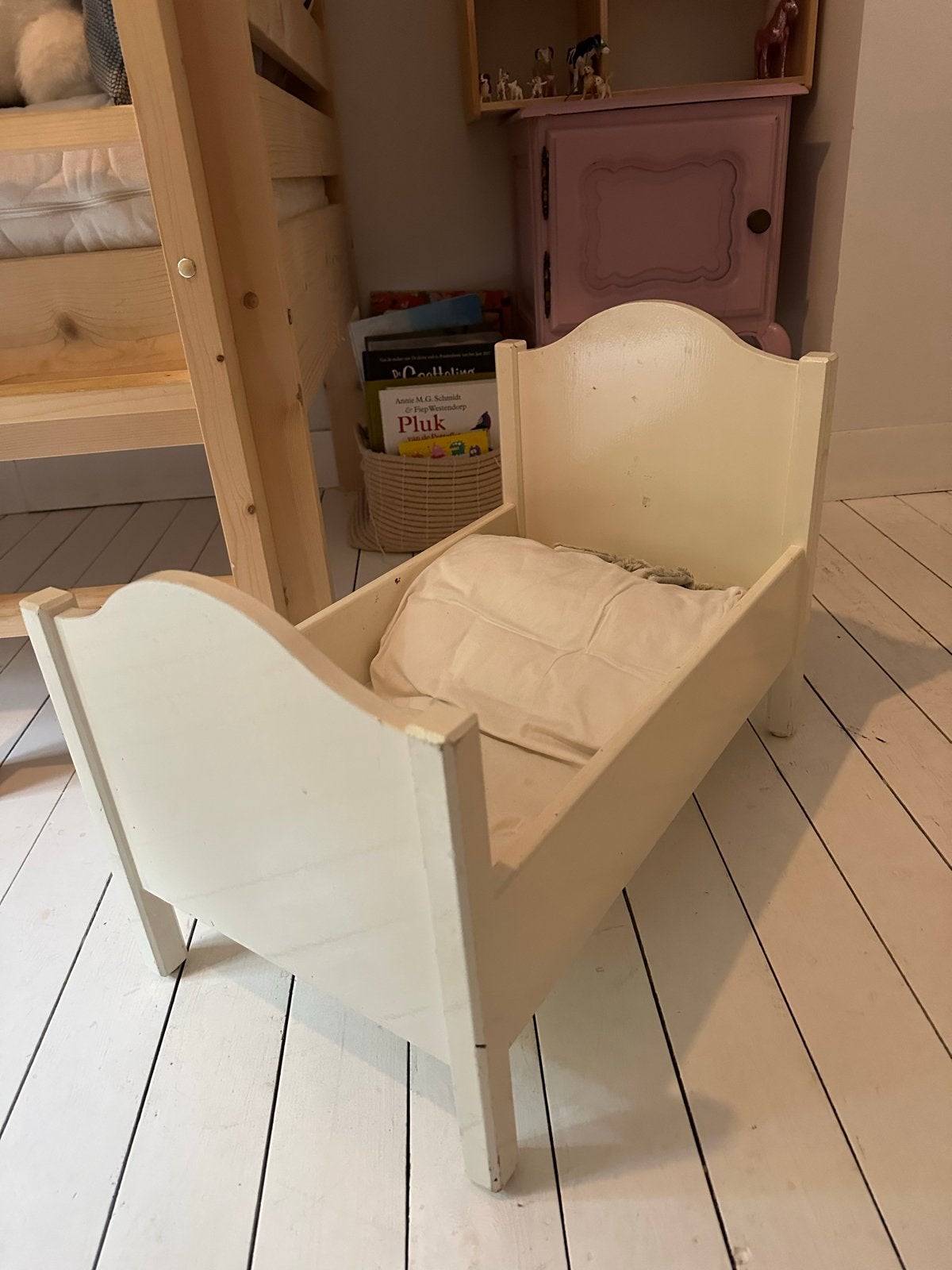 Vintage houten poppenwieg 50cm - Zeer degelijk, Ophalen, Gebruikt, Accessoires