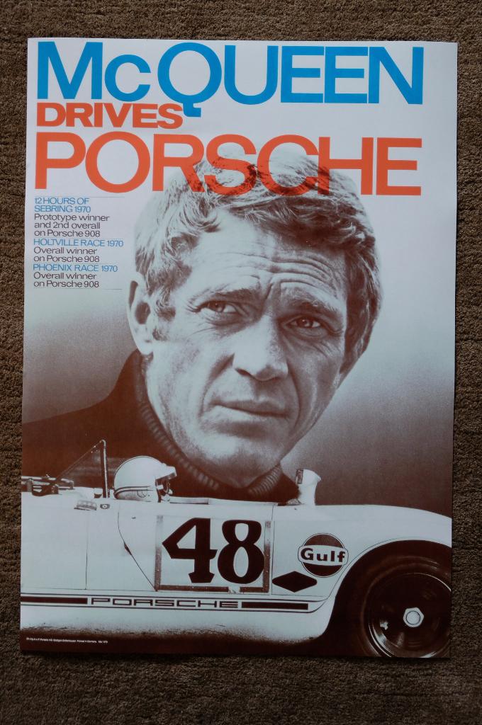 Porsche | Steve McQueen | Porsche image poster, Verzamelen, Rechthoekig Liggend, Ophalen of Verzenden, Zo goed als nieuw, A1 t/m A3