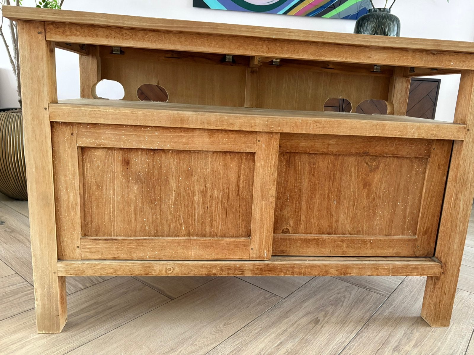 Teak houten wastafelmeubel met wasbak V&B, Huis en Inrichting, Ophalen, Gebruikt, 100 tot 150 cm, Minder dan 100 cm