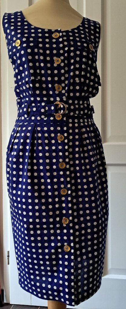 Doorknoopjurk polka dots, mt S, Kleding | Dames, Blauw, Ophalen of Verzenden, Zo goed als nieuw, Maat 36 (S)