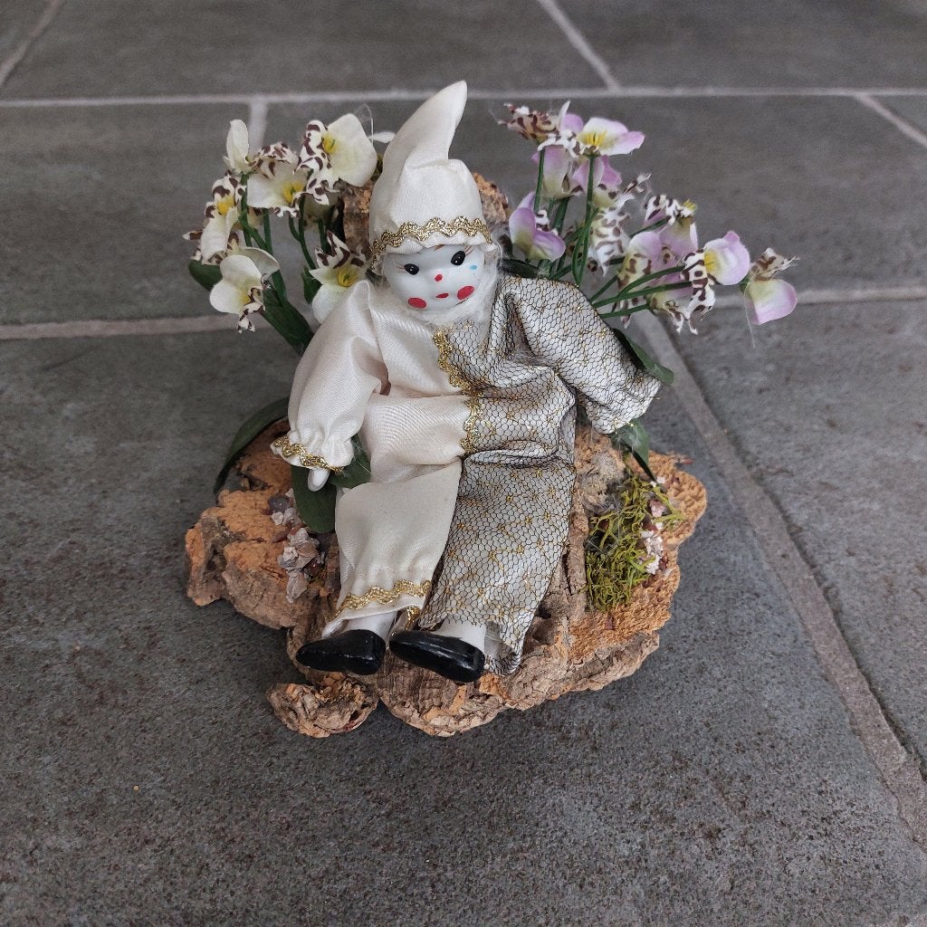 Pierrot Clown op Houten Boomschijf - Vintage, Ophalen of Verzenden, Zo goed als nieuw