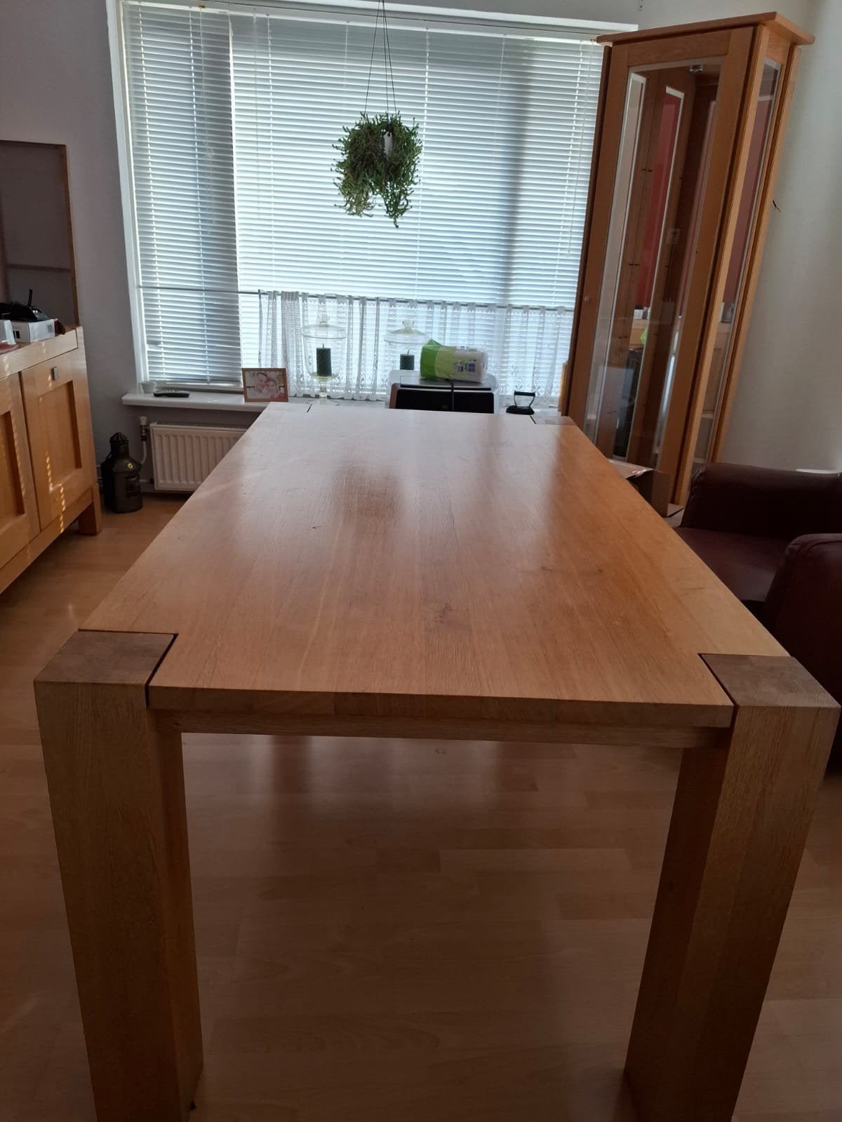 blank eikenhouten eettafel, Ophalen, Rechthoekig, 150 tot 200 cm, 50 tot 100 cm