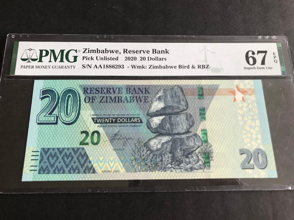 Zimbabwe 20 dollars 2020 PMG67 P104A AA1886293, Ophalen of Verzenden, Zimbabwe, Los biljet