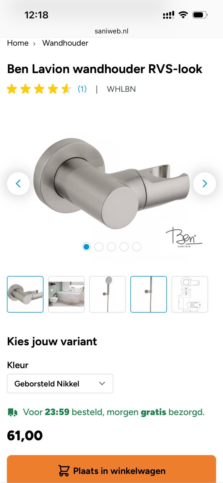 Douchekophouder RVS voor bad of douche, Ophalen of Verzenden, Nieuw, Rvs, Douche
