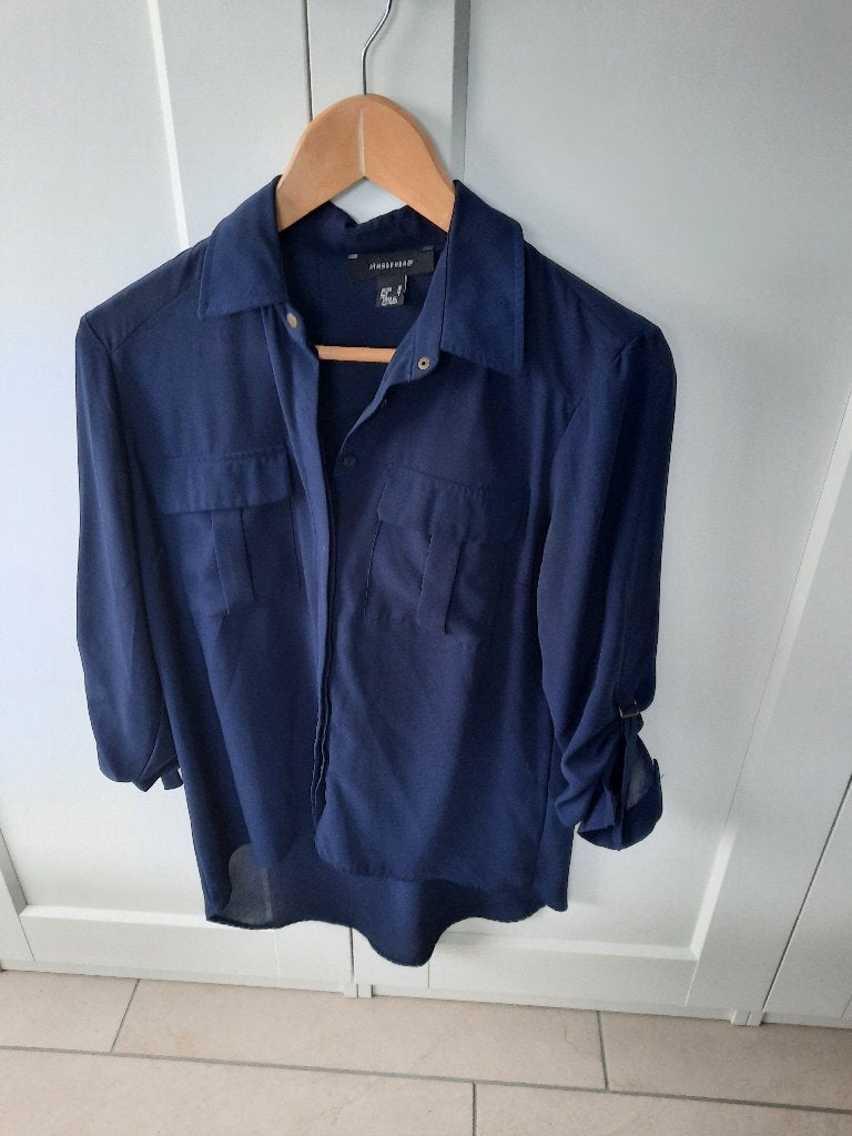 donkerblauwe blouse, Ophalen of Verzenden, Zo goed als nieuw, Maat 38/40 (M), Blauw